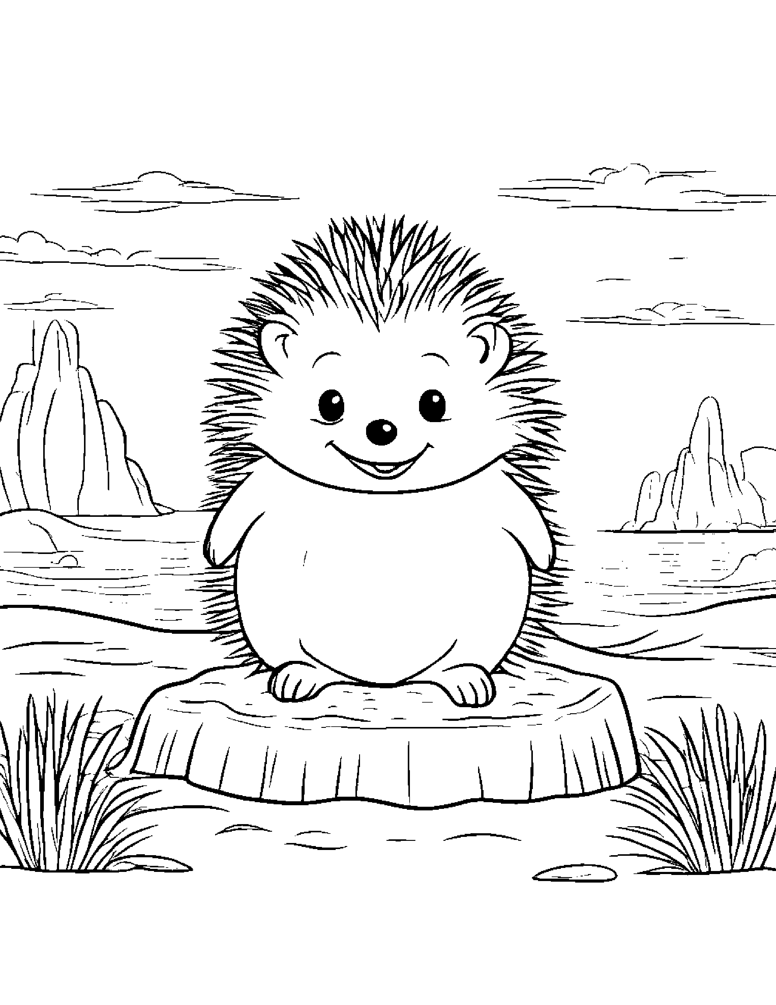 Cuddly Hedgehog Building A Sandcastle Coloring Page (Free Printable PDF)