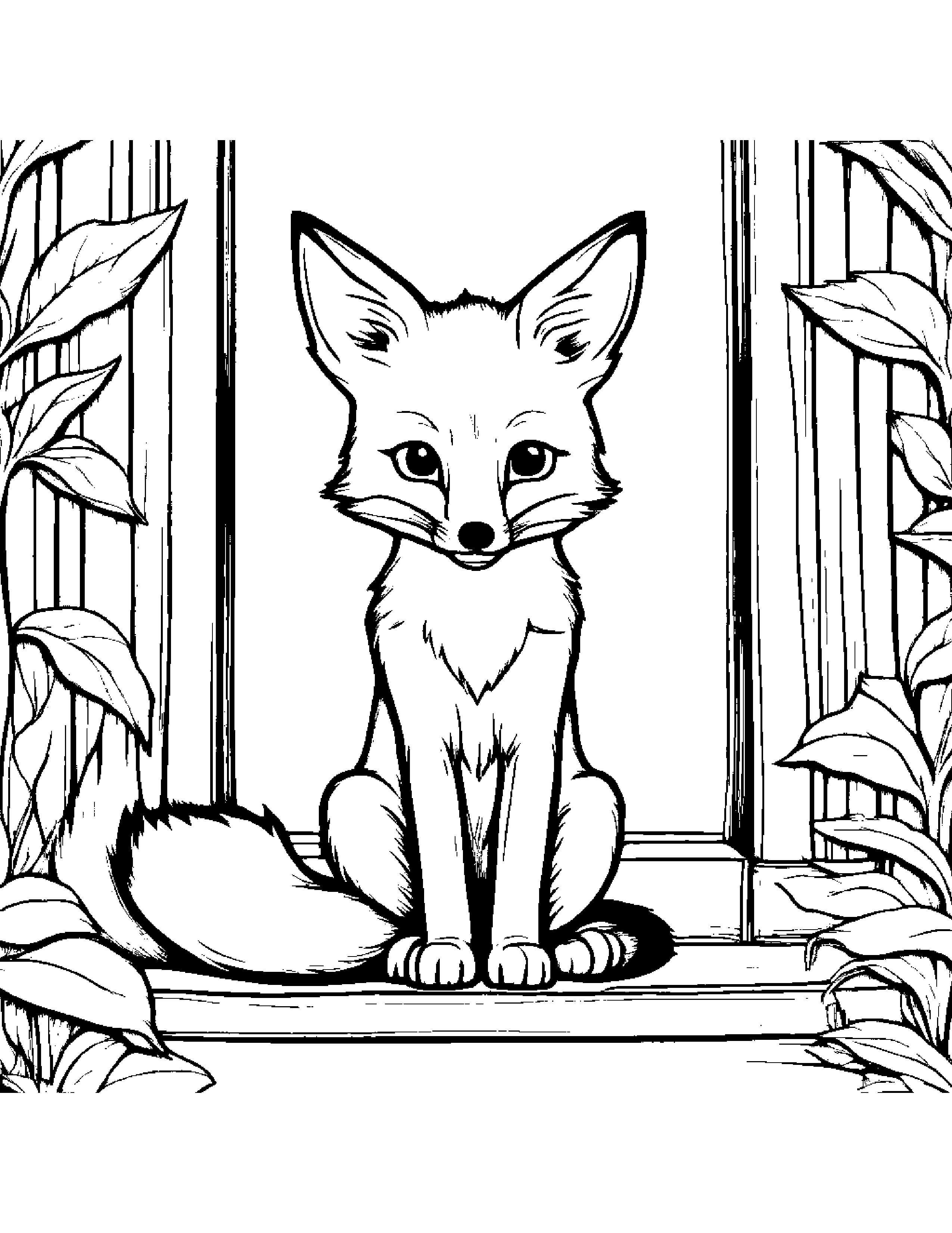 Curious Fox By A Reading Nook #2 Coloring Page (Free Printable PDF)