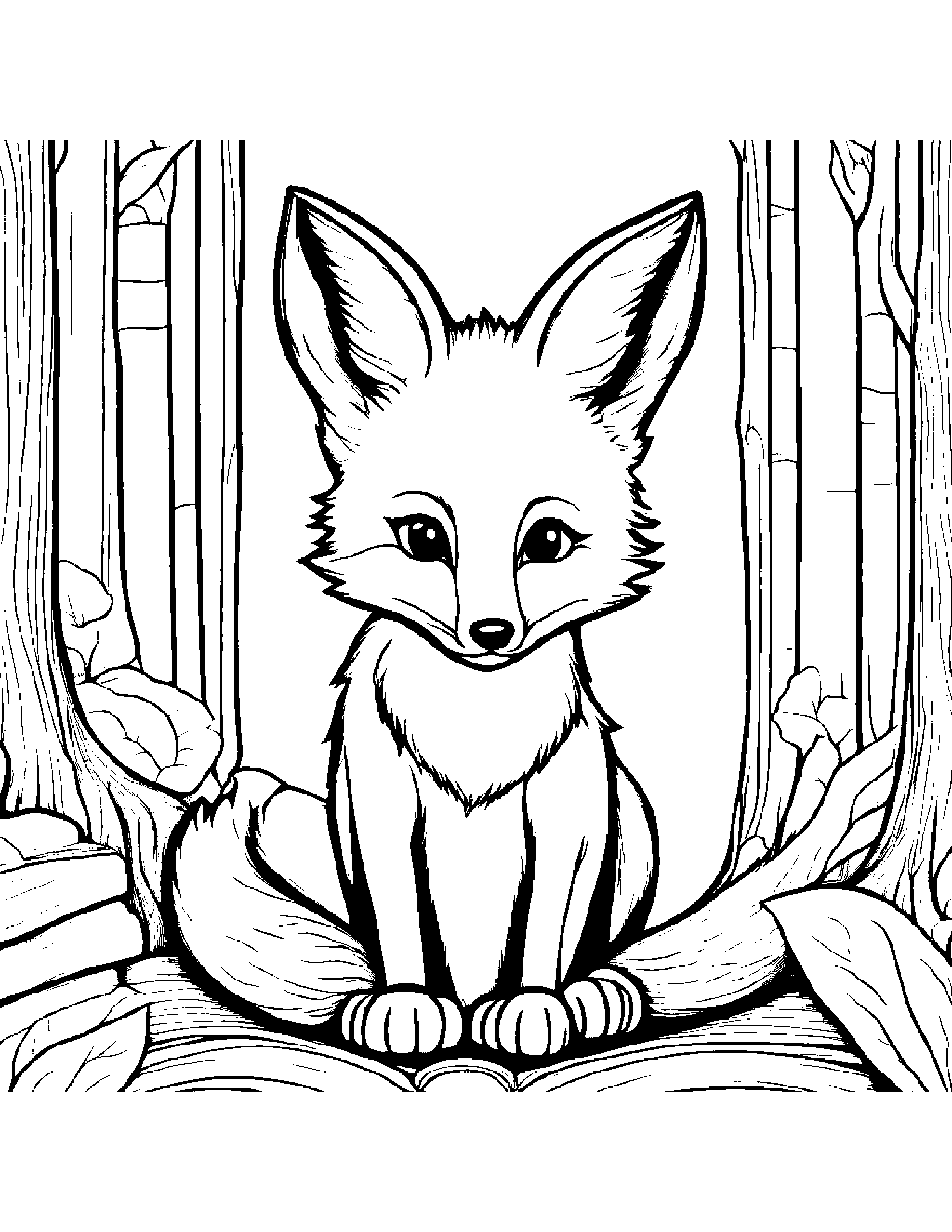 Curious Fox By A Reading Nook #3 Coloring Page (Free Printable PDF)