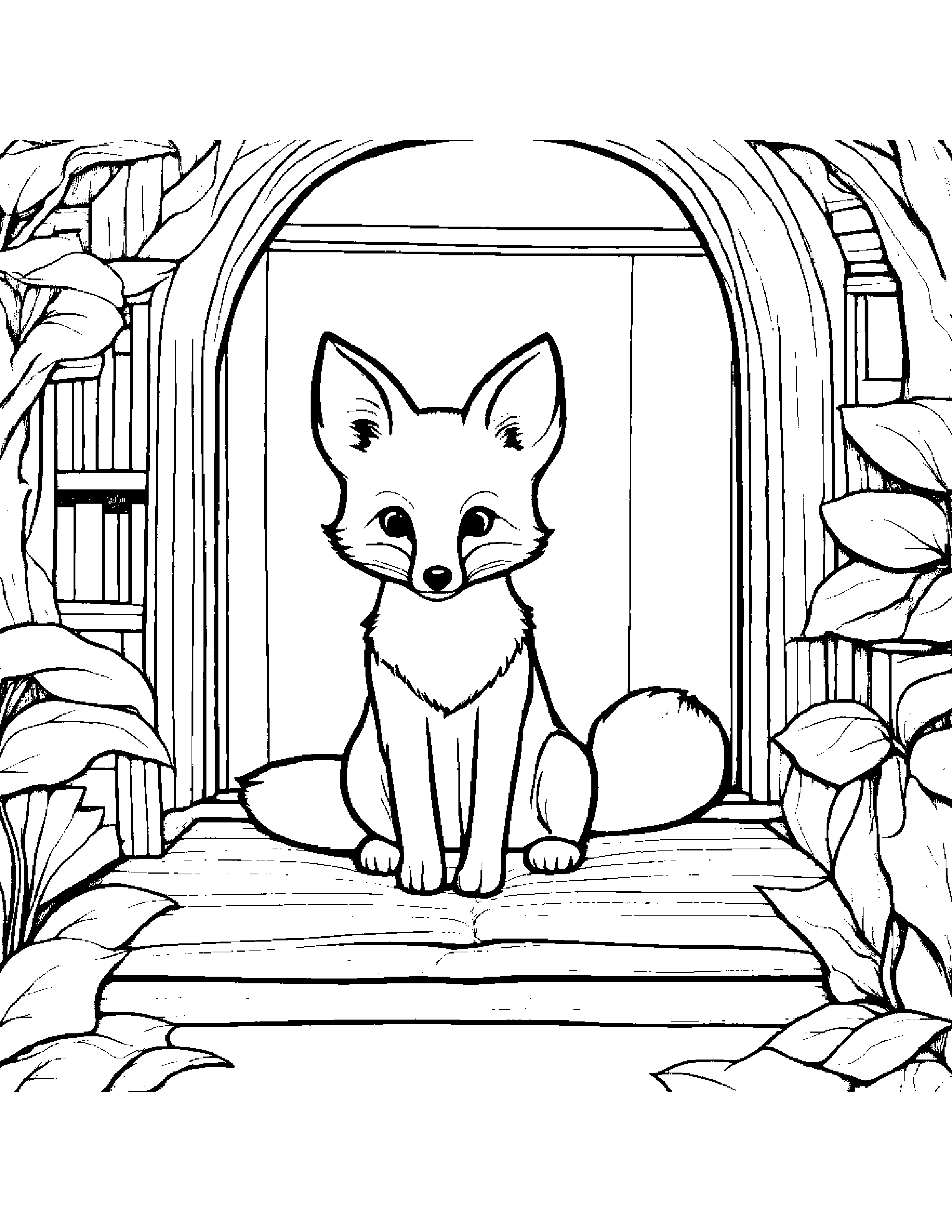 Curious Fox By A Reading Nook Coloring Page (Free Printable PDF)