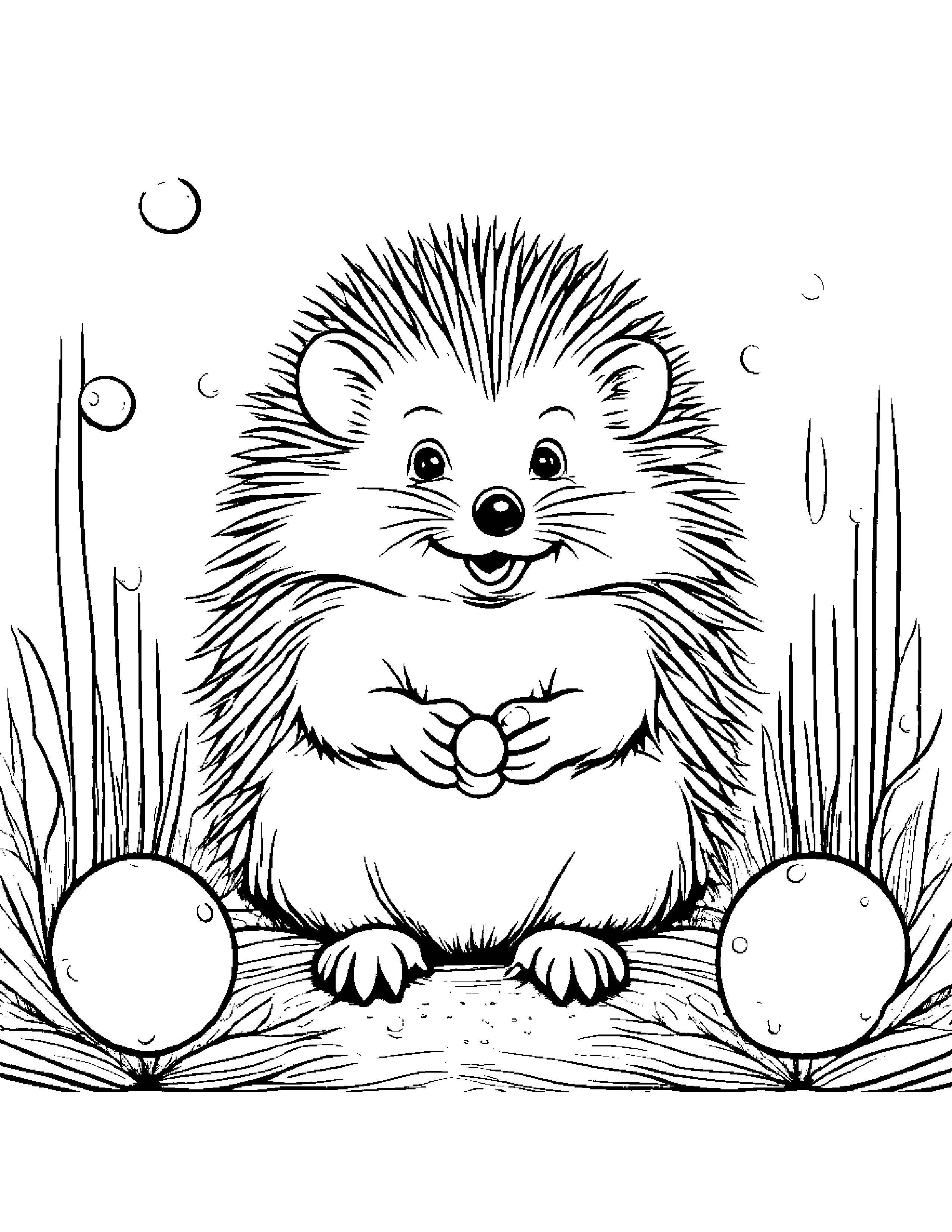 Curious Hedgehog Blowing Bubbles #2 Coloring Page (Free Printable PDF)