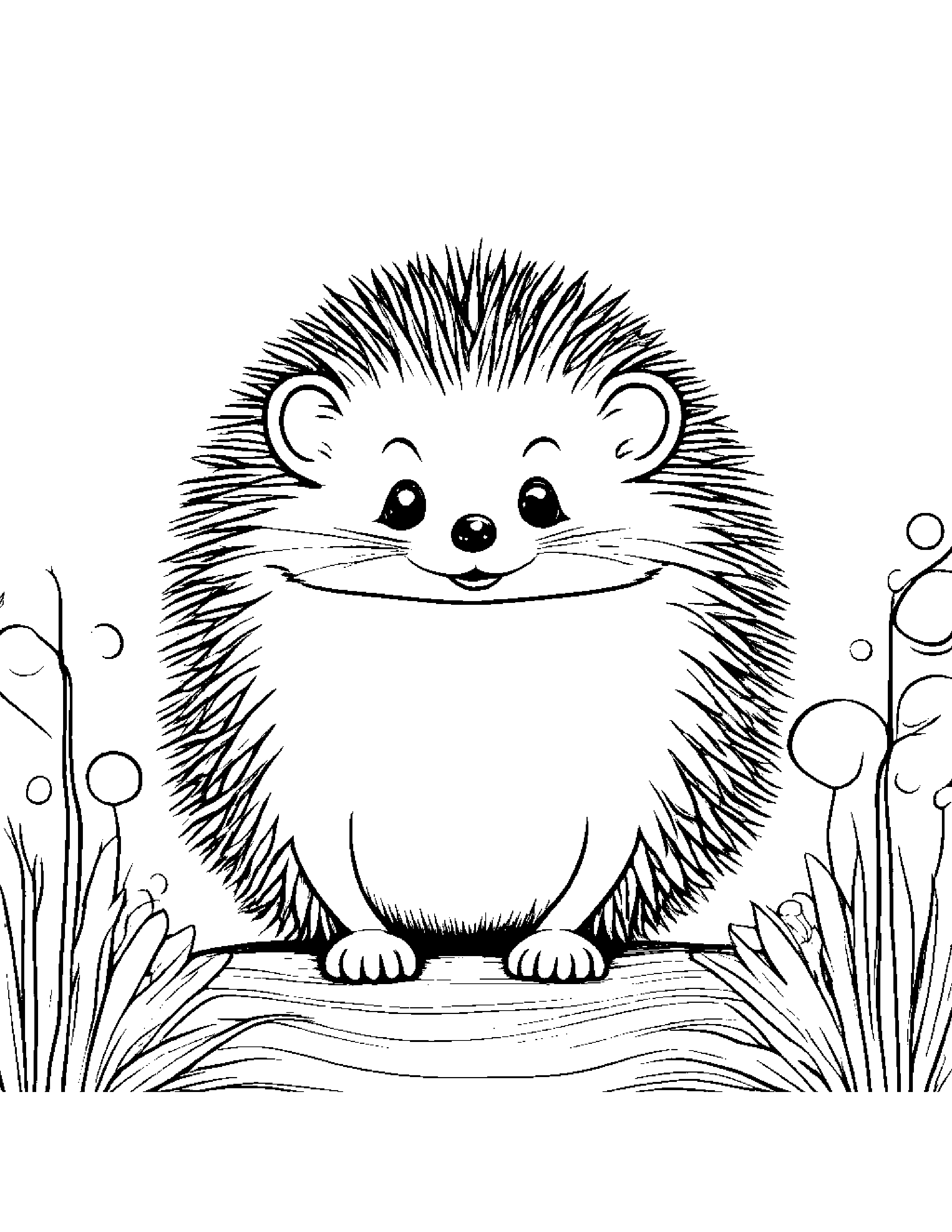 Curious Hedgehog Blowing Bubbles Coloring Page (Free Printable PDF)