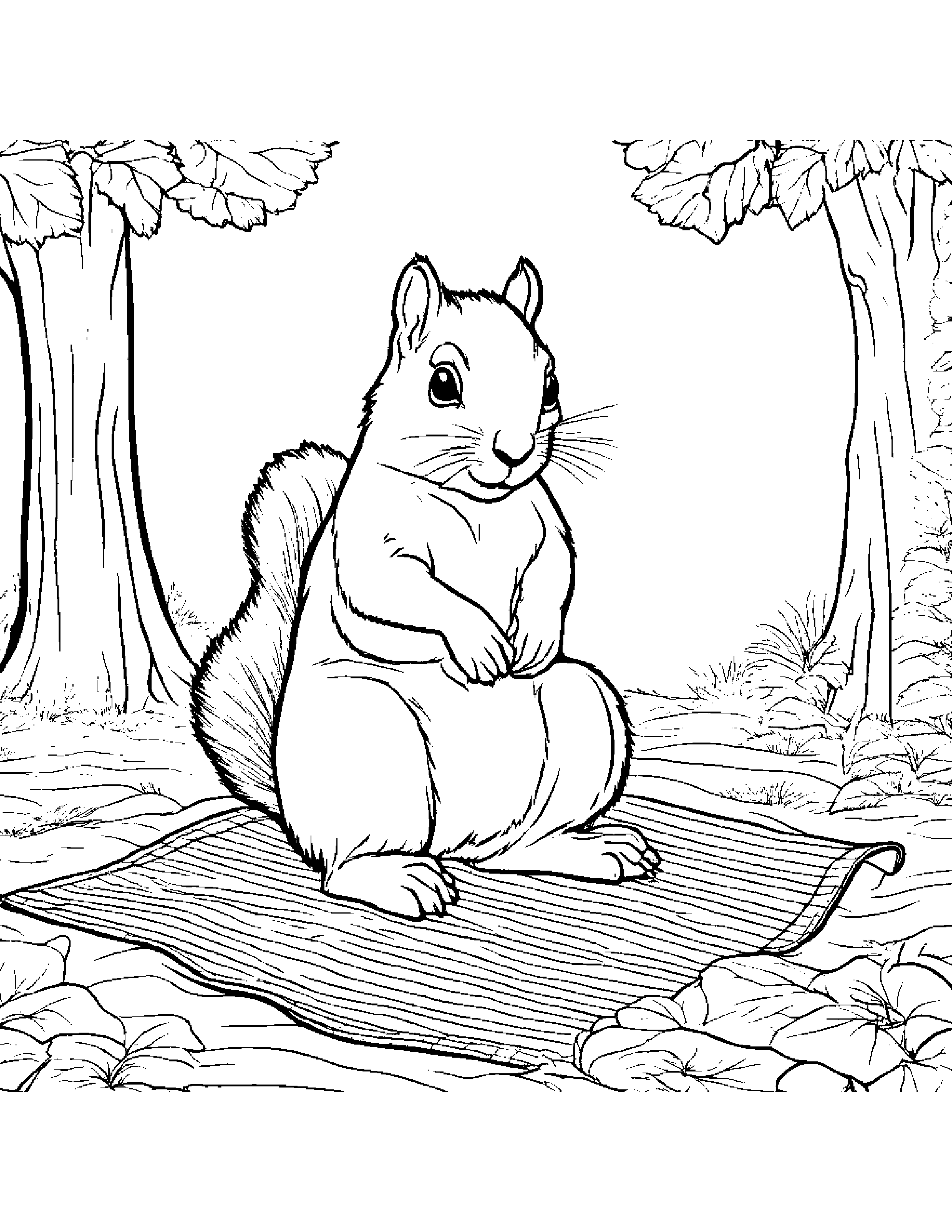 Curious Squirrel On A Picnic Blanket #2 Coloring Page (Free Printable PDF)