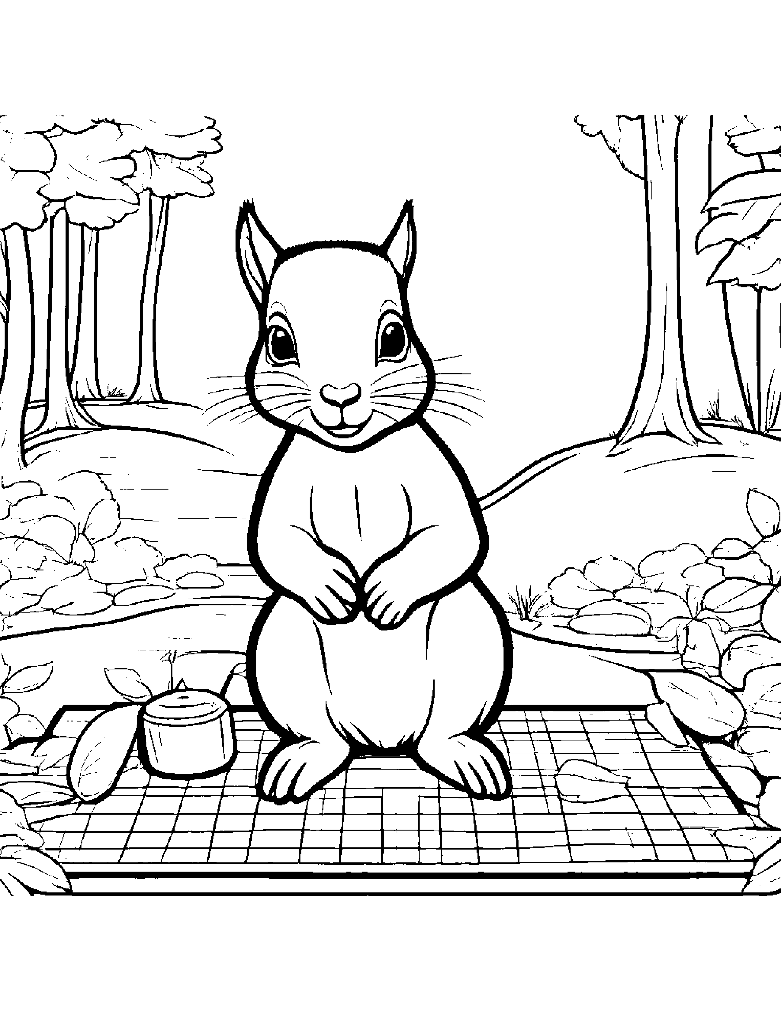 Curious Squirrel On A Picnic Blanket #3 Coloring Page (Free Printable PDF)
