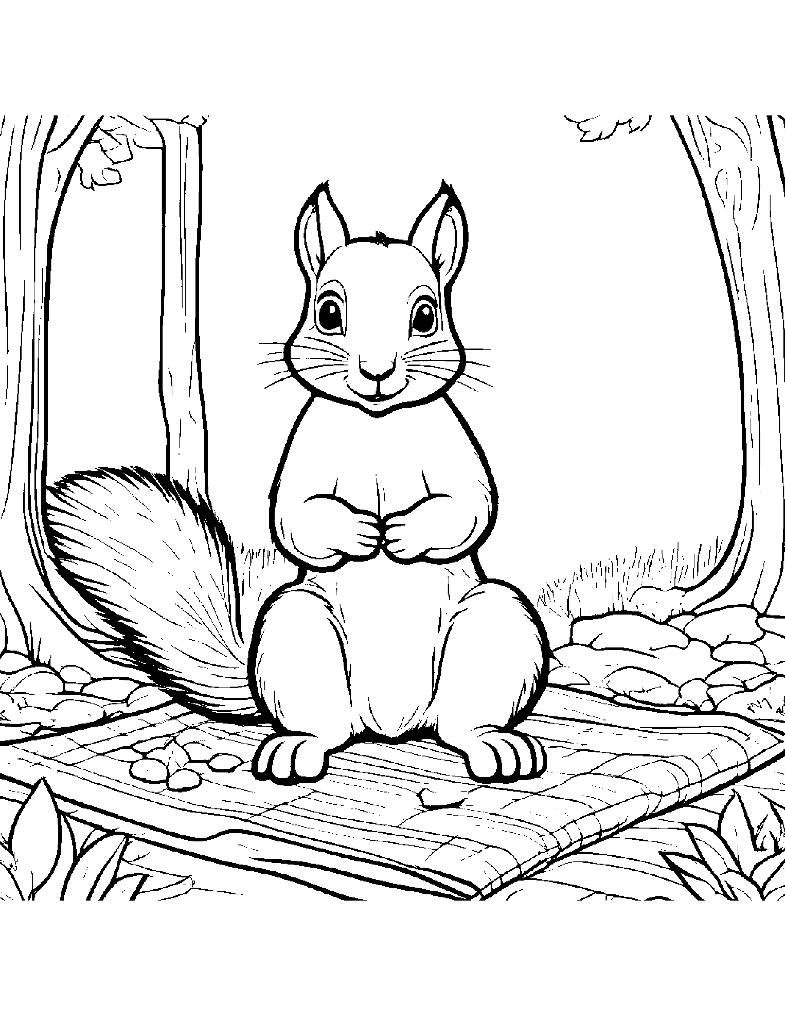Curious Squirrel On A Picnic Blanket #4 Coloring Page (Free Printable PDF)