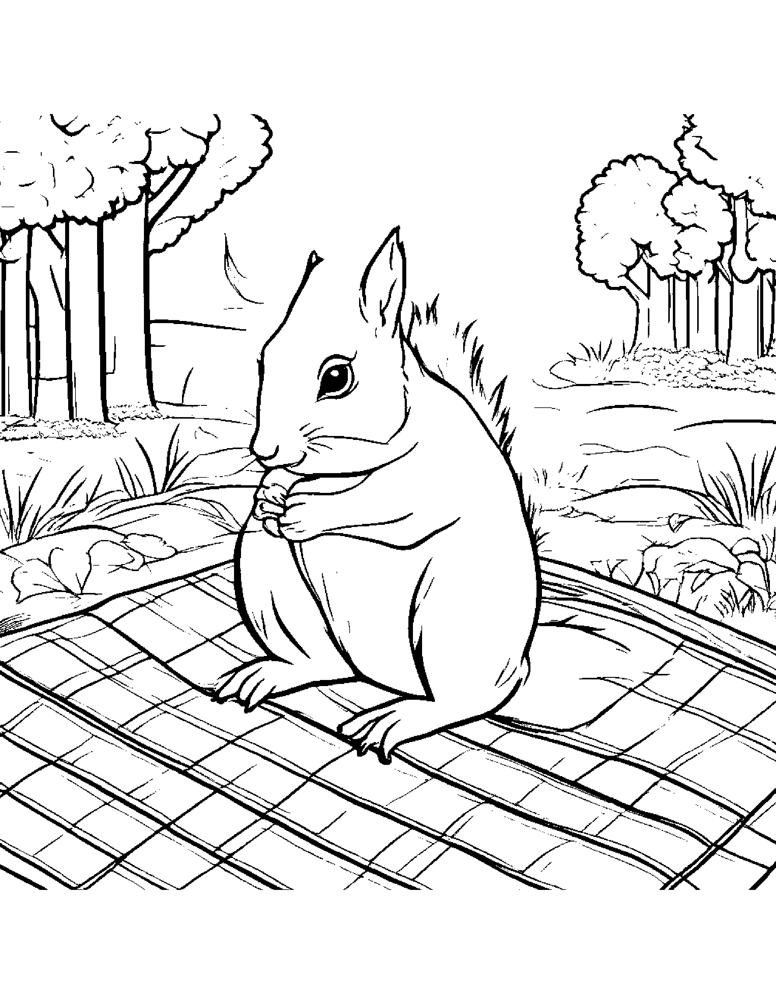 Curious Squirrel On A Picnic Blanket #5 Coloring Page (Free Printable PDF)