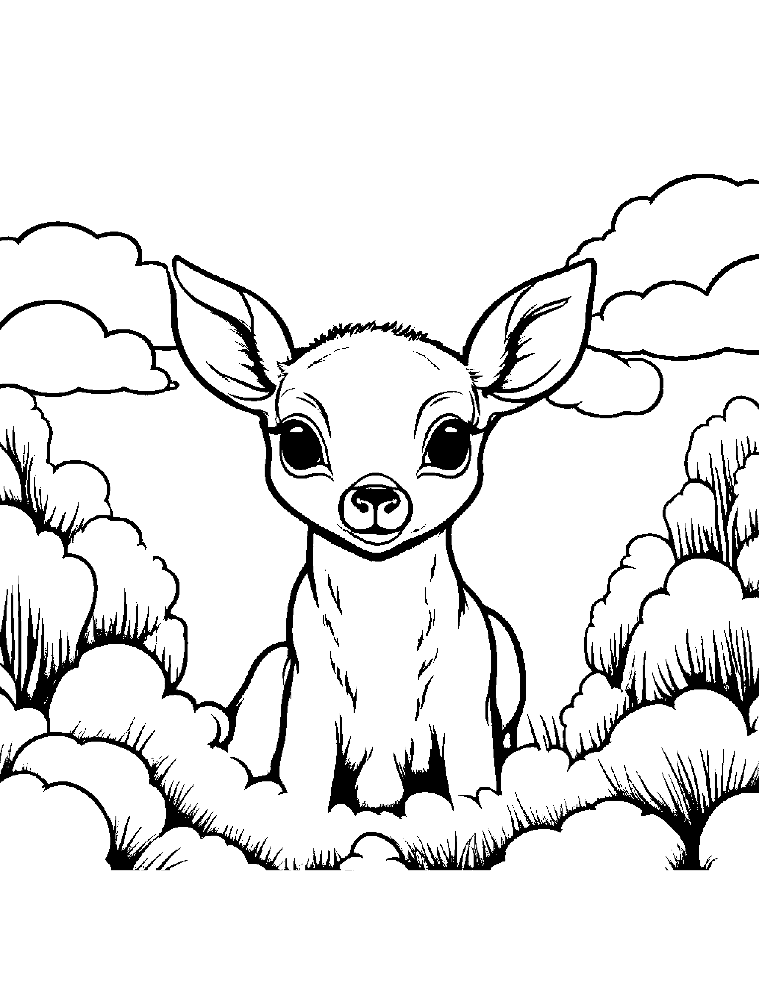 Deer Fawn Playing Hide-And-Seek On A Fluffy Cloud #3 Coloring Page (Free Printable PDF)