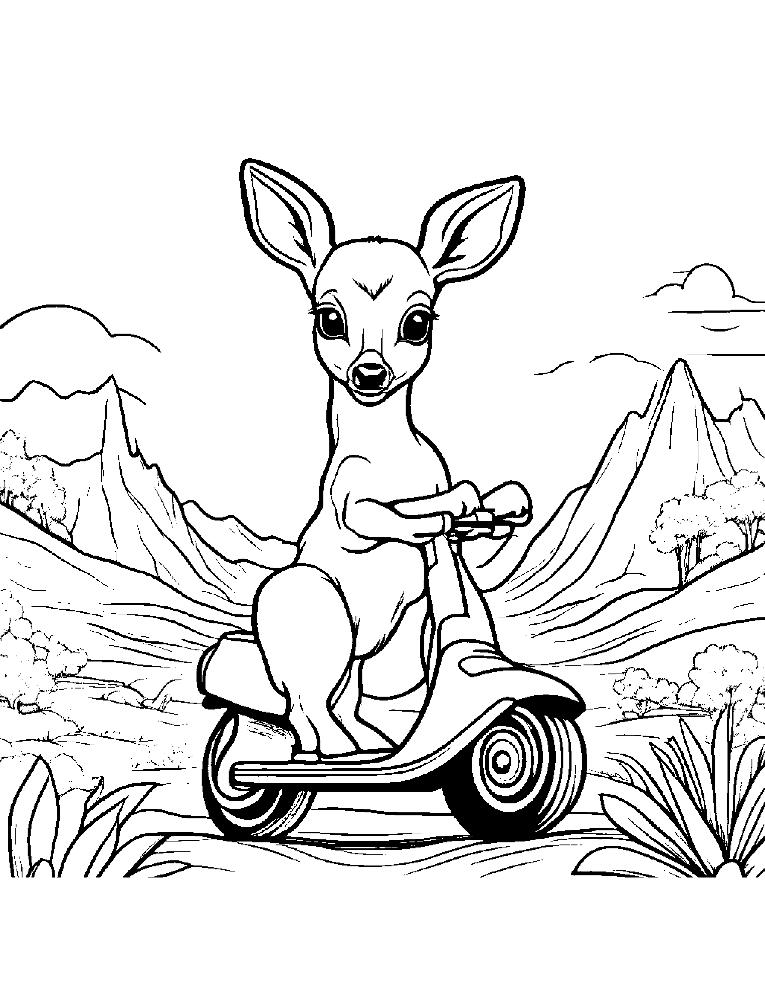 Deer Fawn Riding A Scooter On A Friendly Planet #3 Coloring Page (Free Printable PDF)