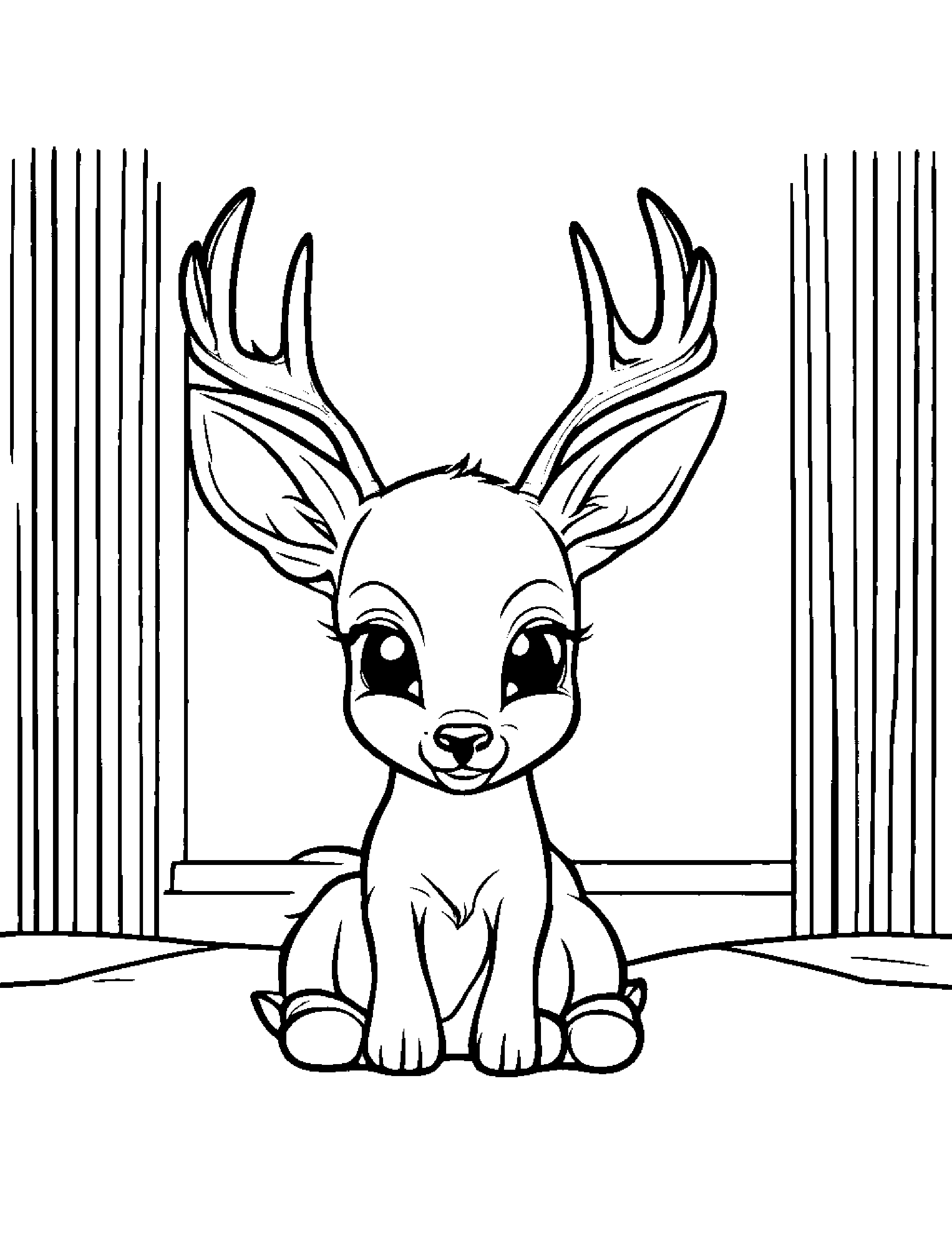 Deer Fawn Smiling On A Music Stage #2 Coloring Page (Free Printable PDF)