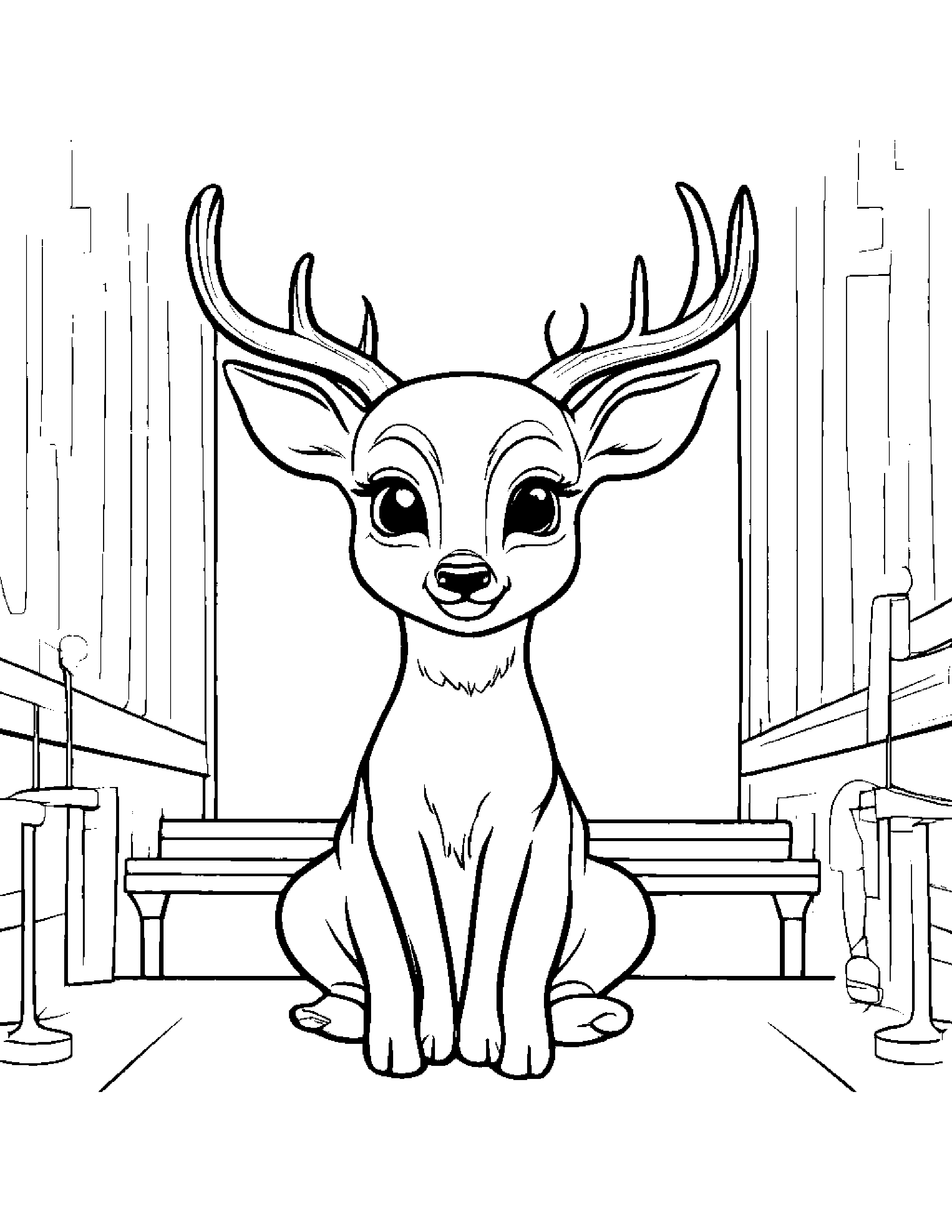 Deer Fawn Smiling On A Music Stage #3 Coloring Page (Free Printable PDF)