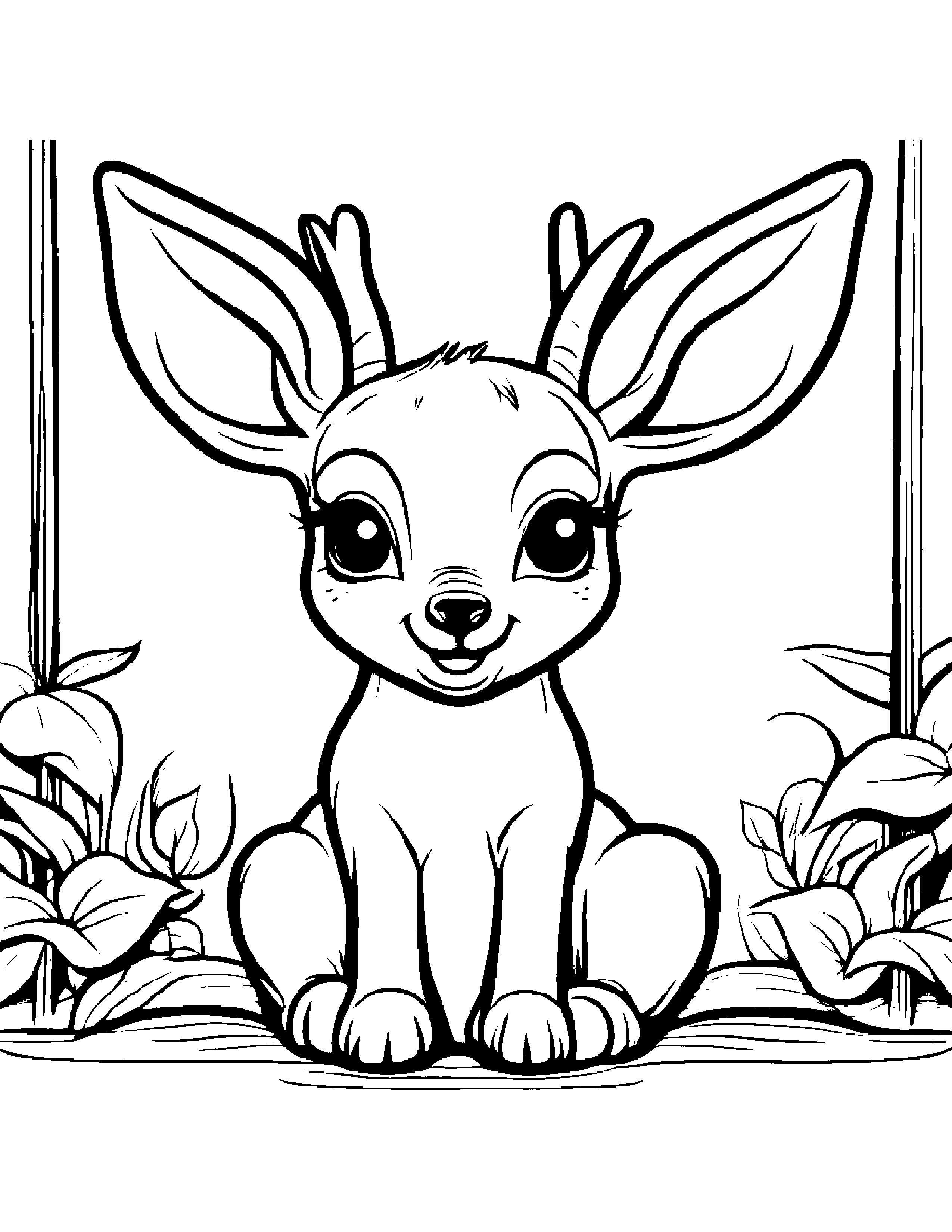 Deer Fawn Smiling On A Music Stage #4 Coloring Page (Free Printable PDF)