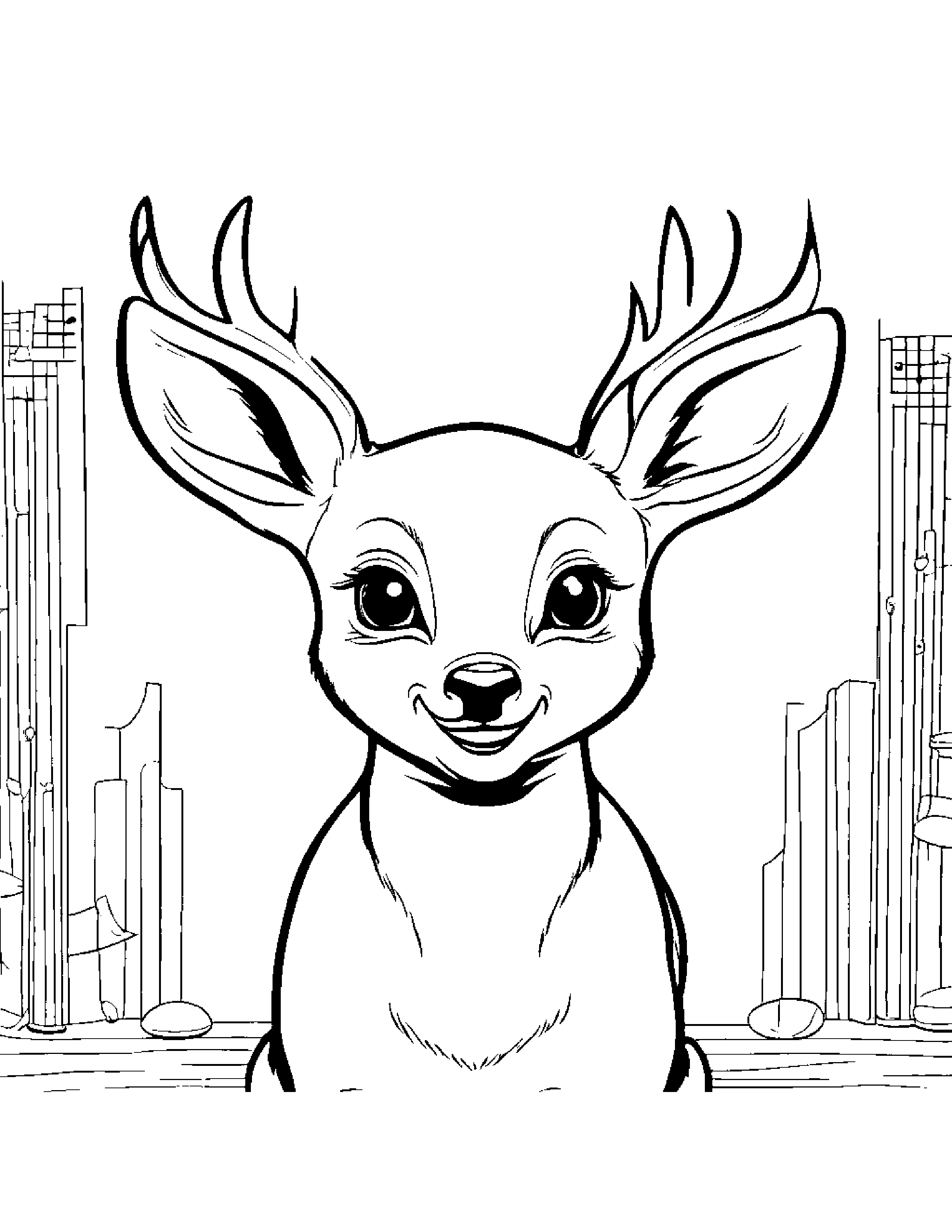 Deer Fawn Smiling On A Music Stage #5 Coloring Page (Free Printable PDF)