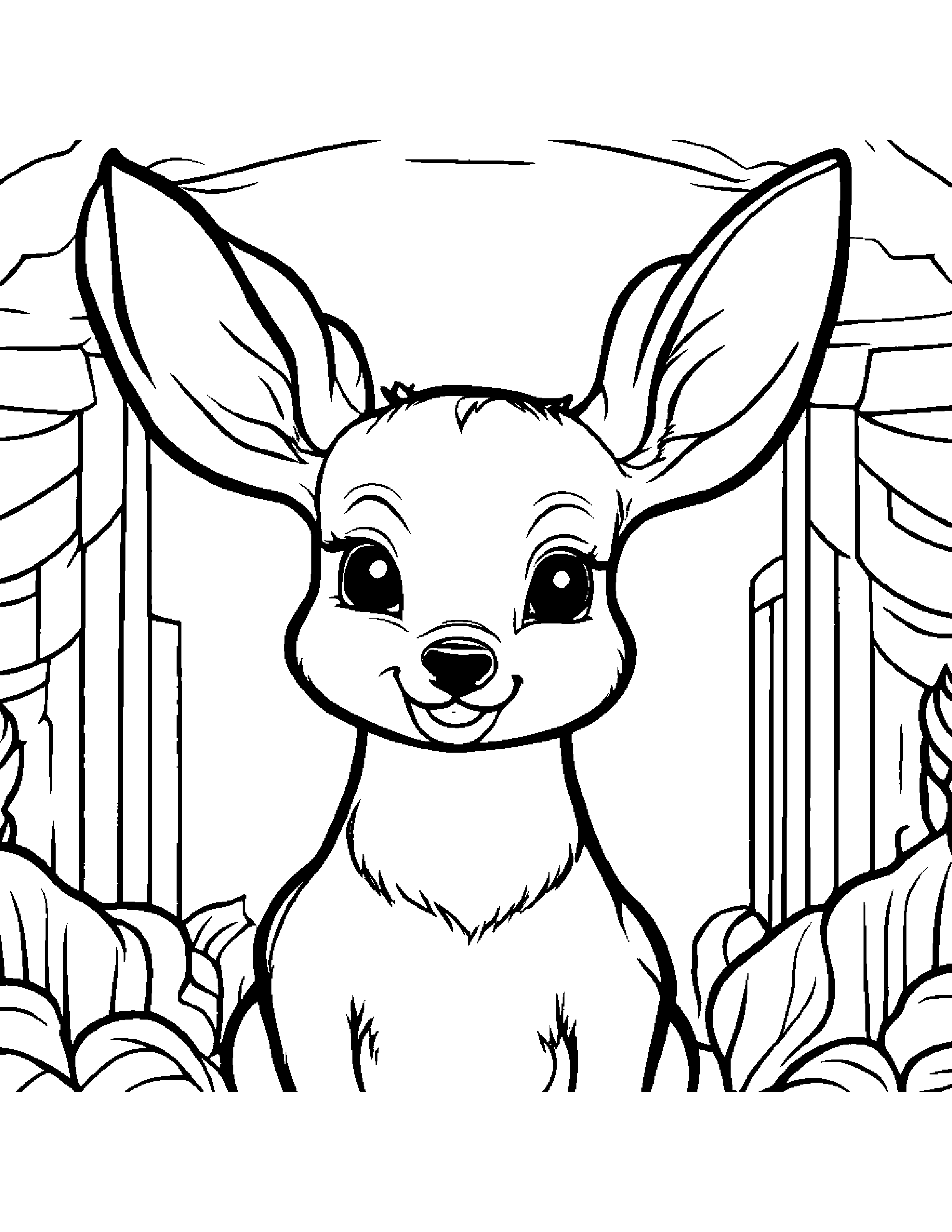 Deer Fawn Smiling On A Music Stage Coloring Page (Free Printable PDF)