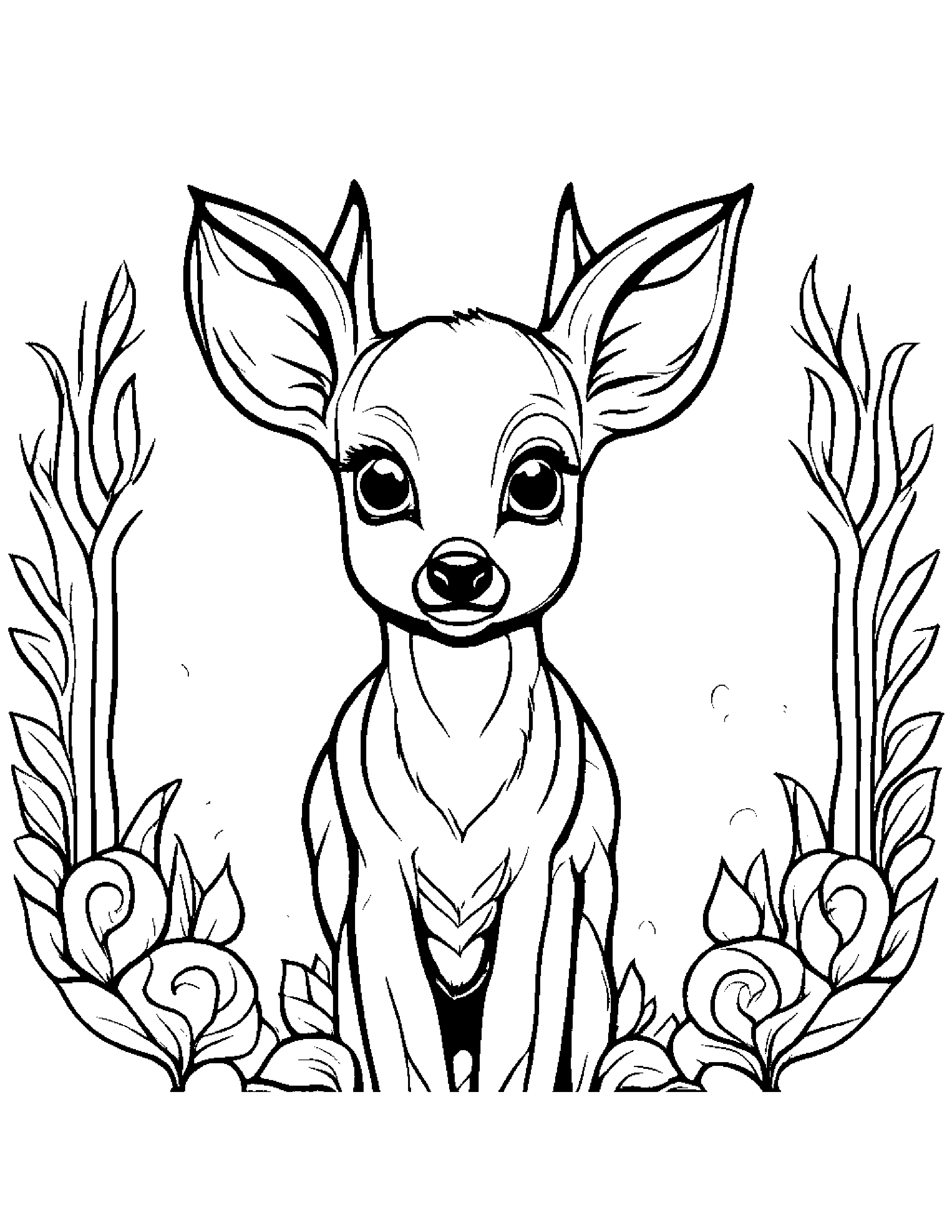 Deer Fawn With A Little Heart #2 Coloring Page (Free Printable PDF)