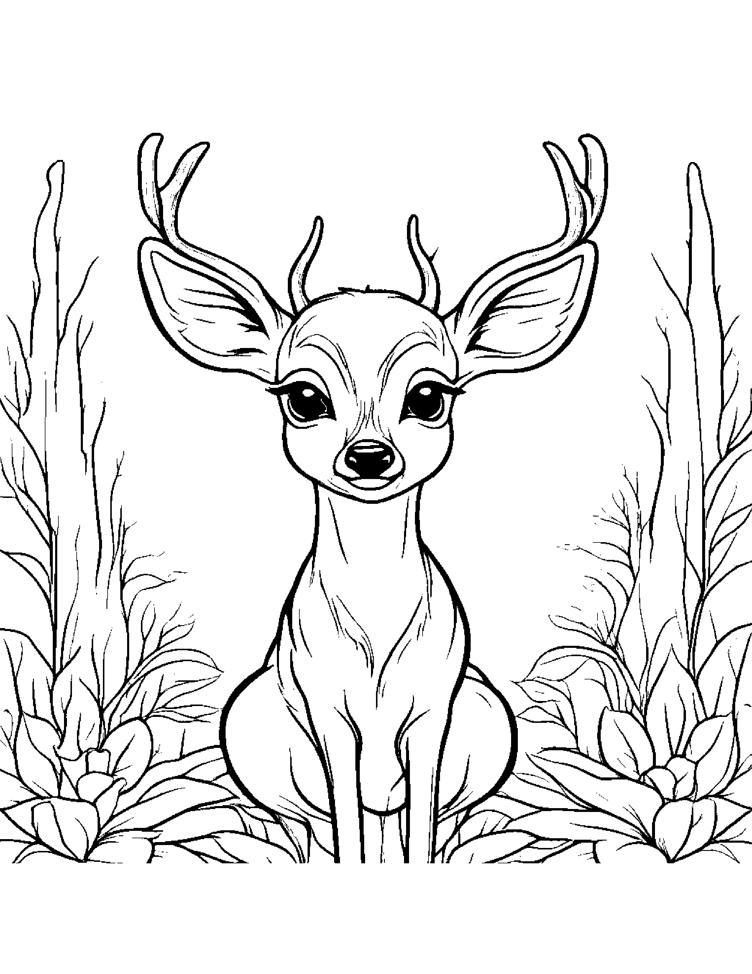 Deer Fawn With A Little Heart Coloring Page (Free Printable PDF)