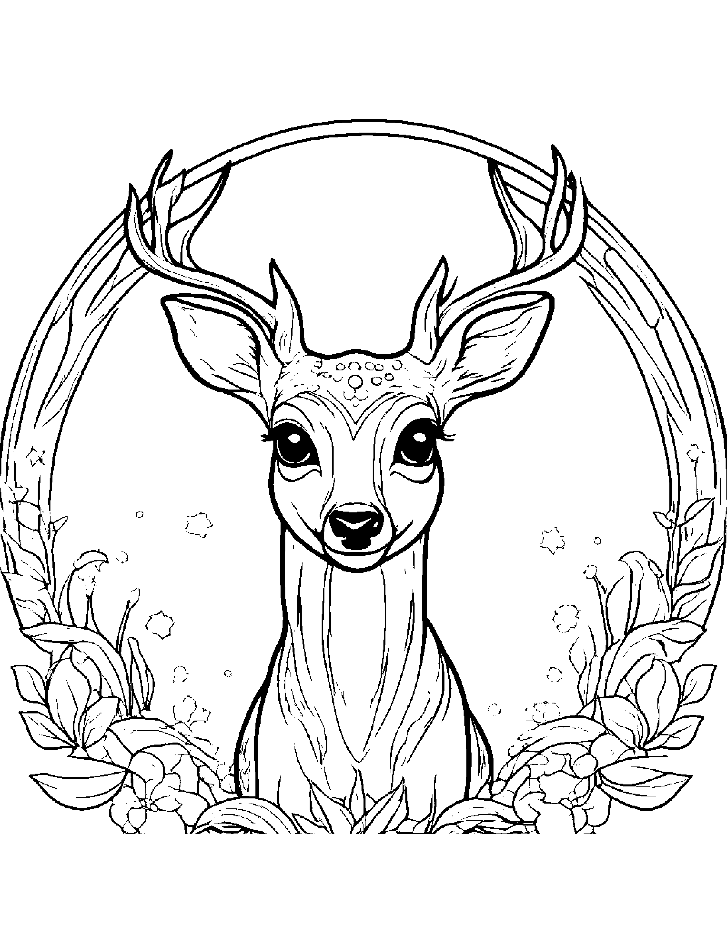 Deer Fawn With Sparkles On A Friendly Planet Coloring Page (Free Printable PDF)