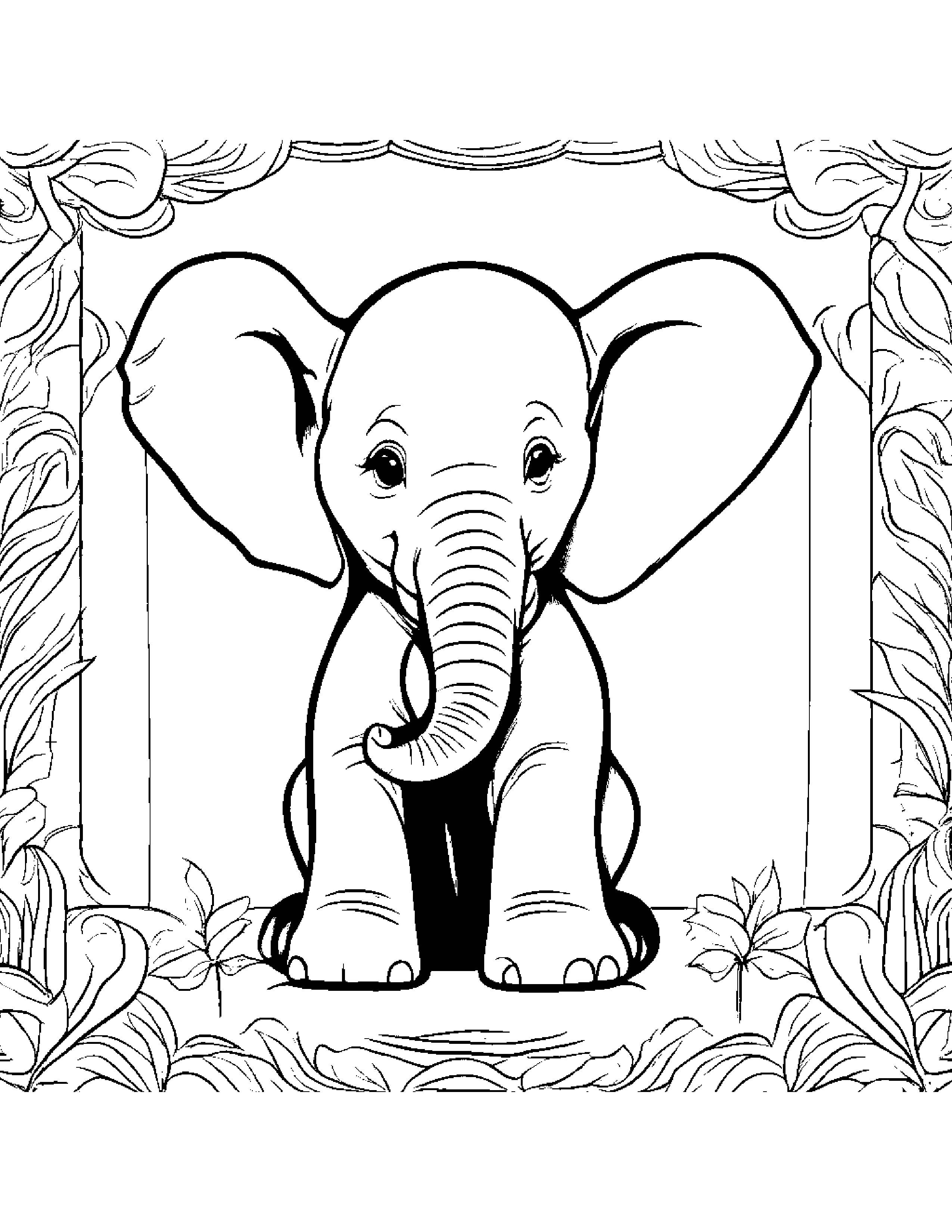 Elephant Calf Playing Pat-A-Cake #3 Coloring Page (Free Printable PDF)