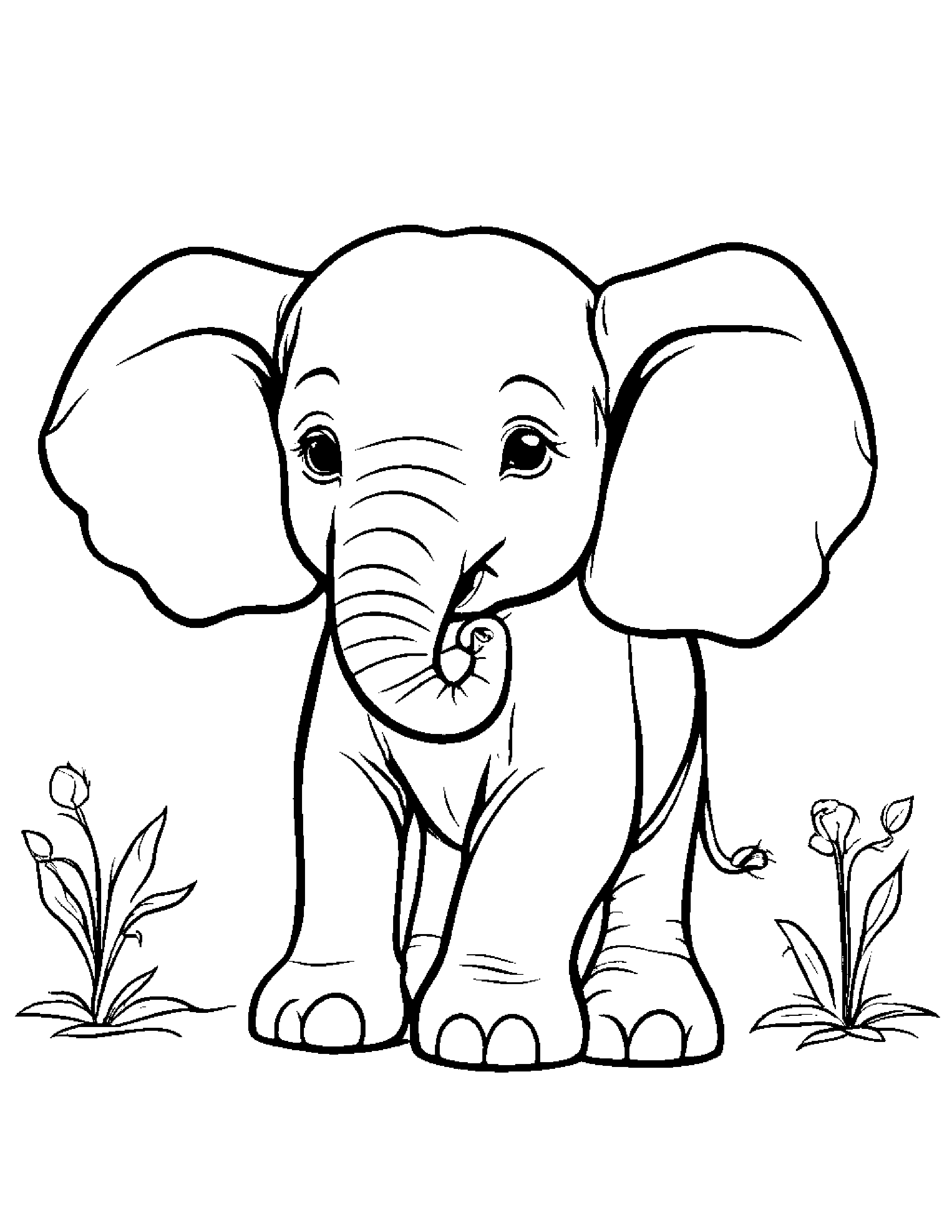 Elephant Calf Playing Pat-A-Cake #4 Coloring Page (Free Printable PDF)