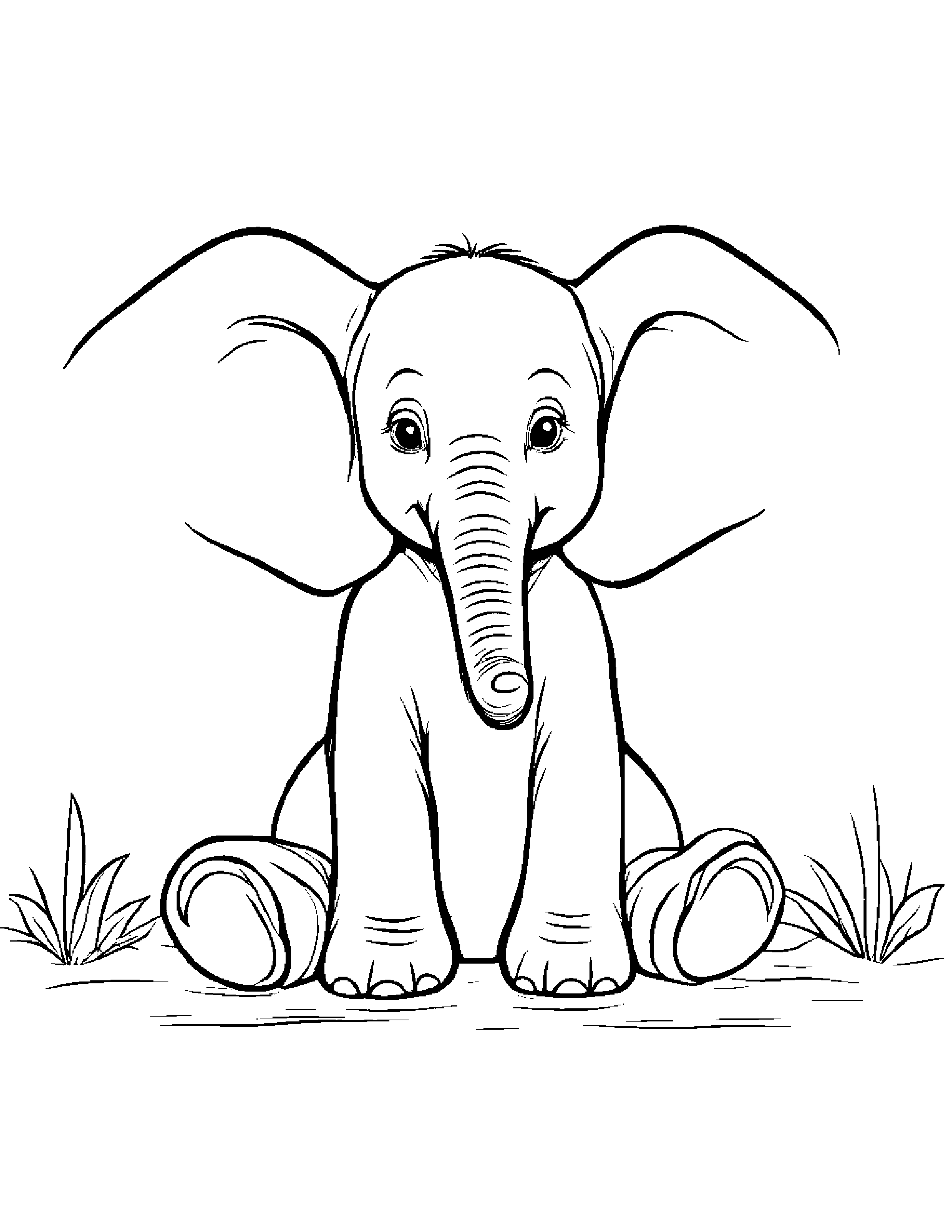 Elephant Calf Playing Pat-A-Cake Coloring Page (Free Printable PDF)