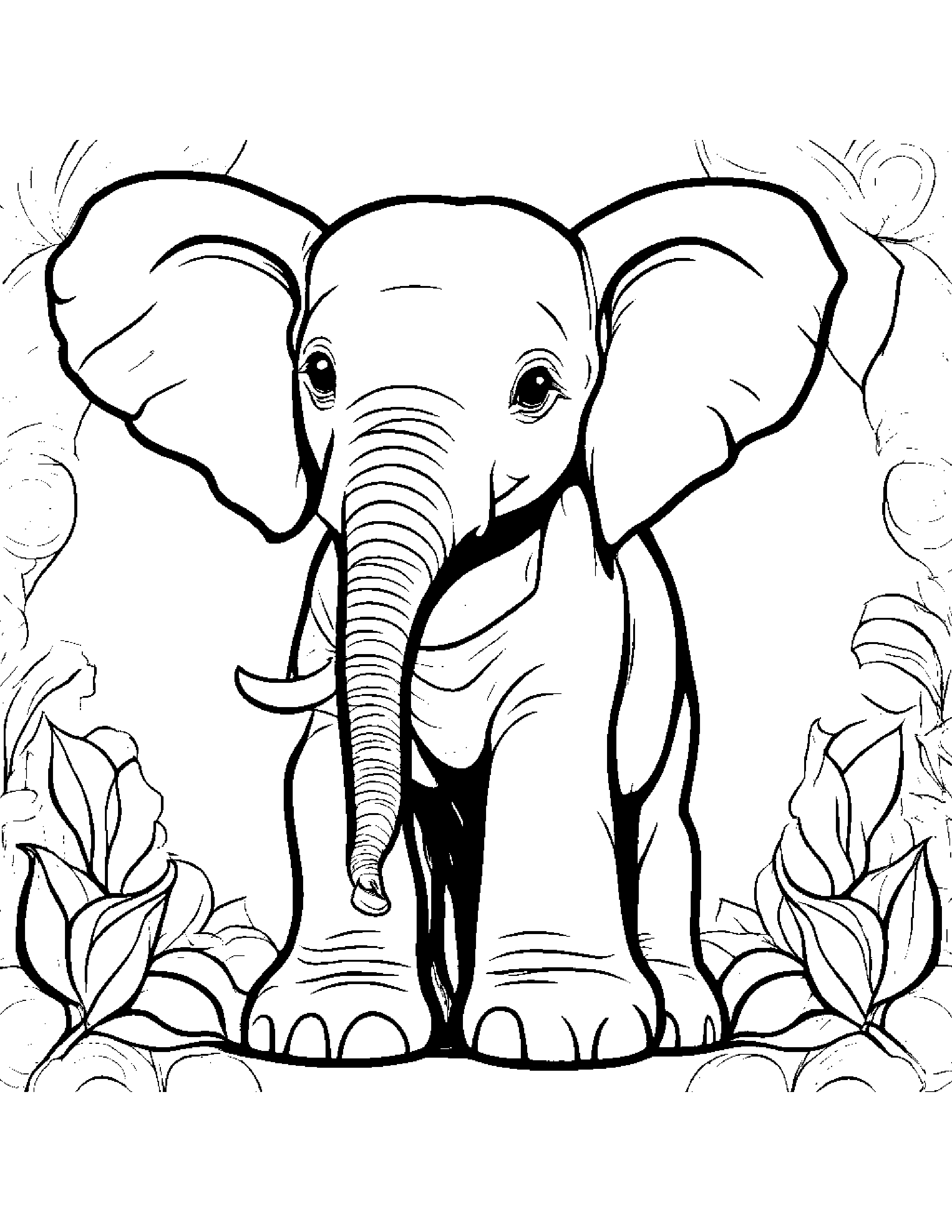 Elephant Calf With A Sunny Sticker #2 Coloring Page (Free Printable PDF)