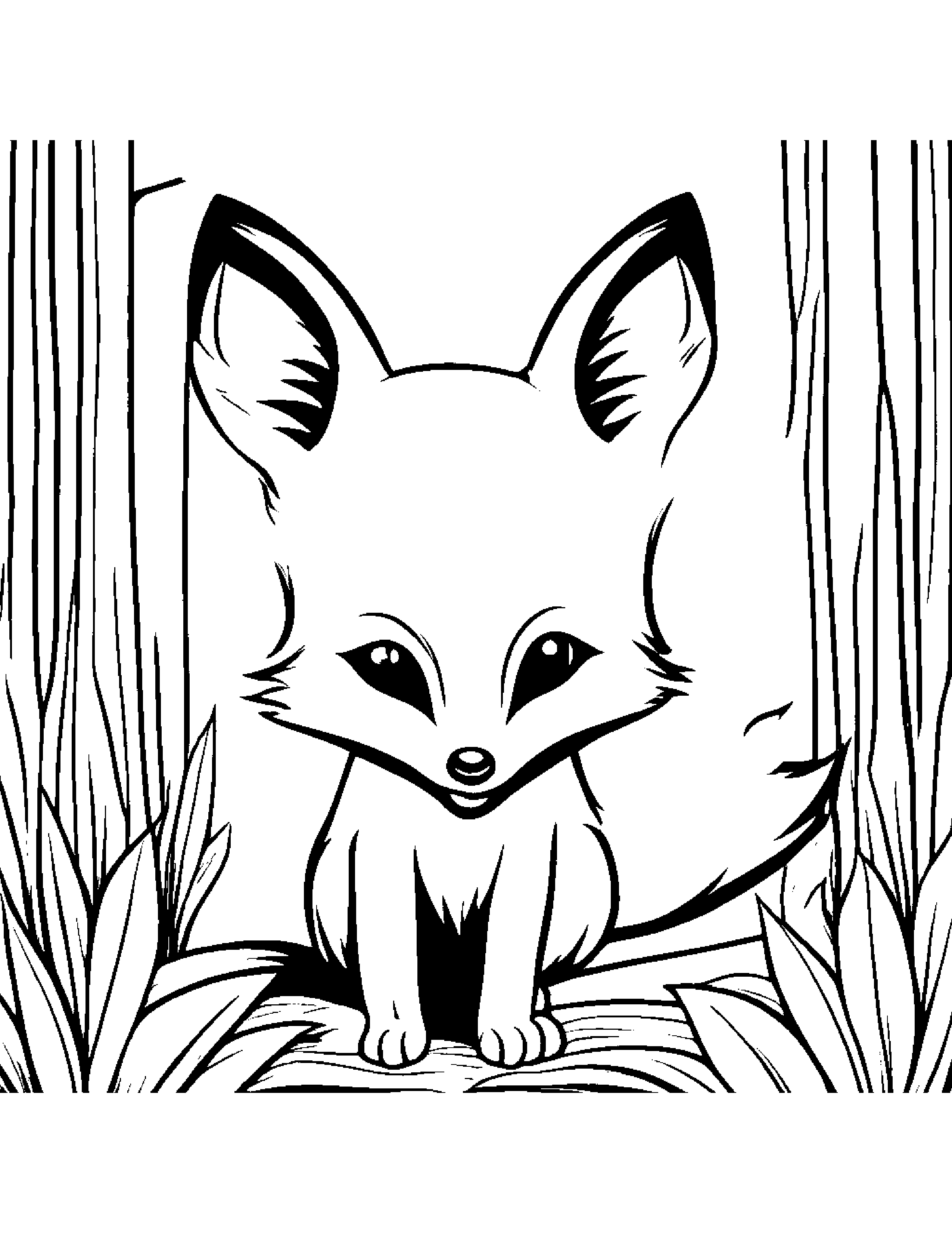 Fox Playing Hide-And-Seek #2 Coloring Page (Free Printable PDF)