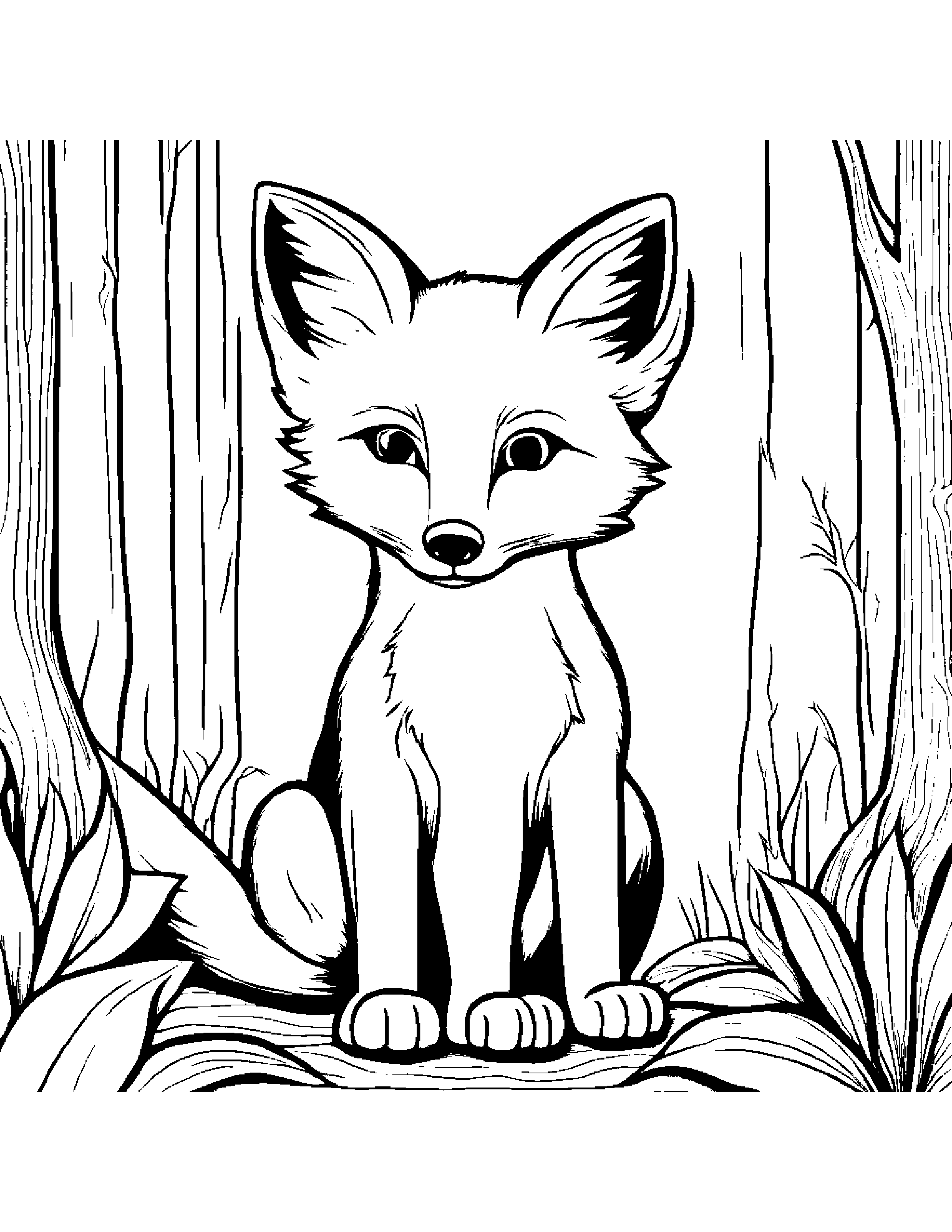 Fox Playing Hide-And-Seek #3 Coloring Page (Free Printable PDF)