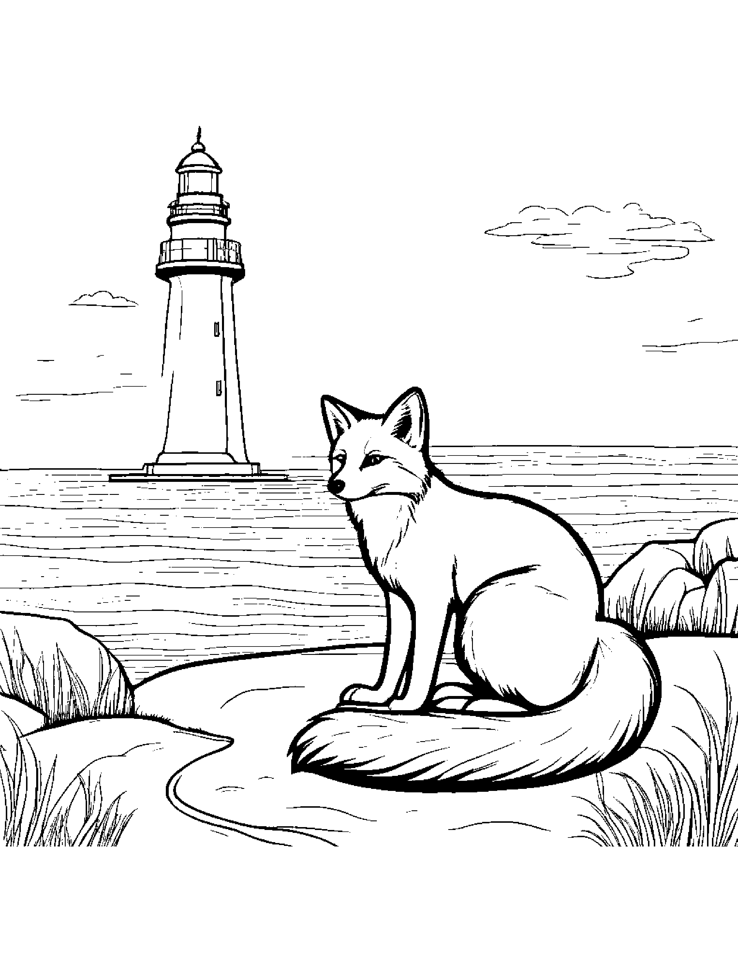 Fox Playing Pat-A-Cake Near A Lighthouse #4 Coloring Page (Free Printable PDF)