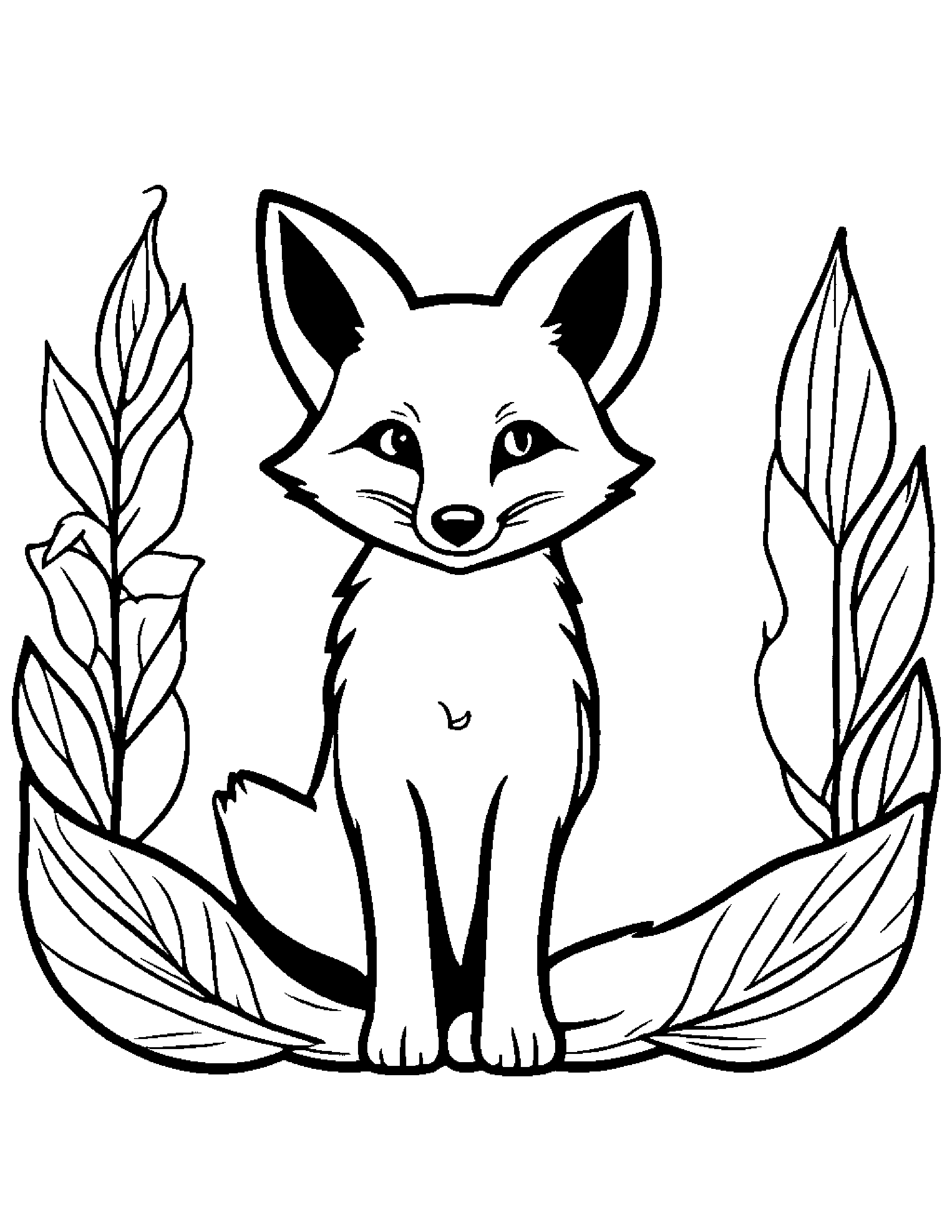 Fox With A Leaf Sprig #2 Coloring Page (Free Printable PDF)