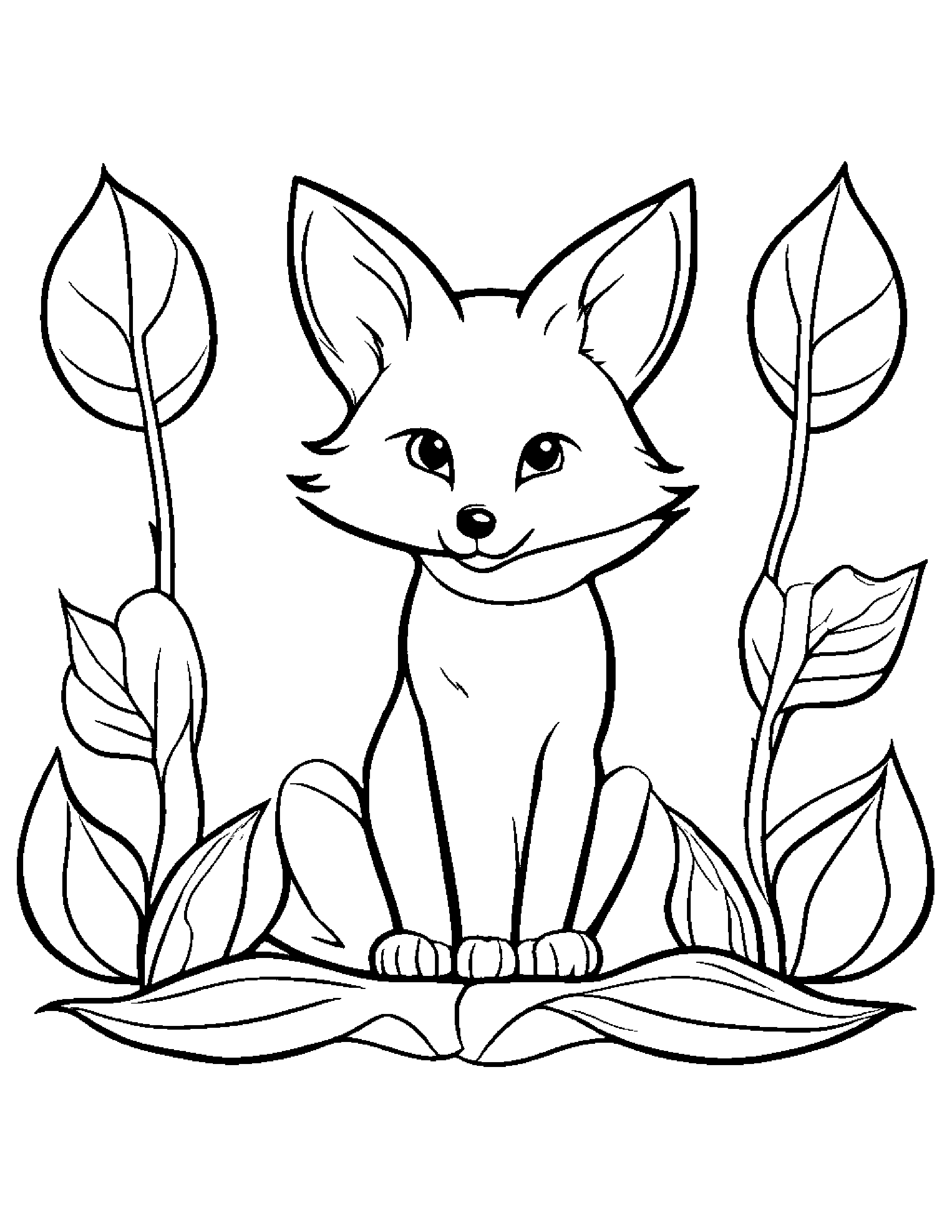 Fox With A Leaf Sprig #3 Coloring Page (Free Printable PDF)