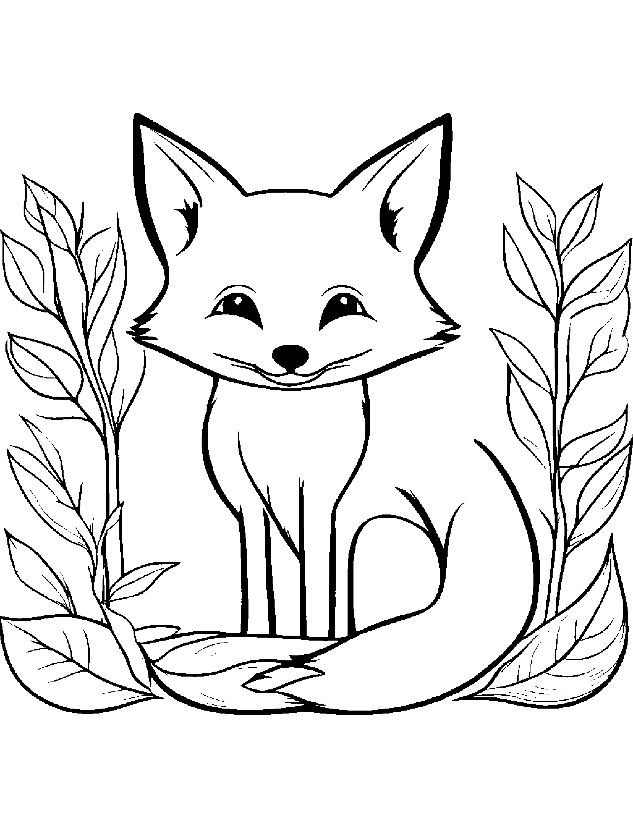 Fox With A Leaf Sprig #4 Coloring Page (Free Printable PDF)