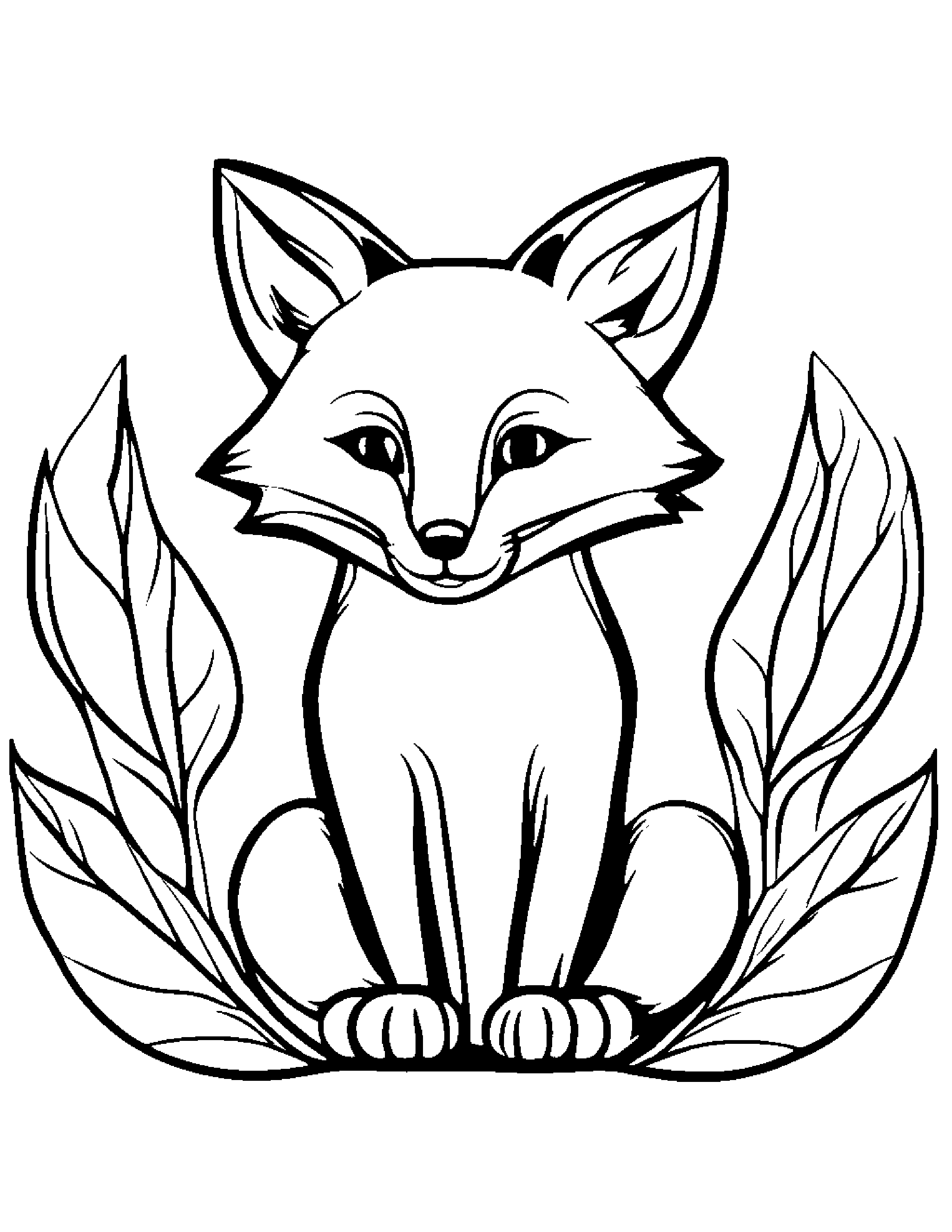 Fox With A Leaf Sprig #5 Coloring Page (Free Printable PDF)