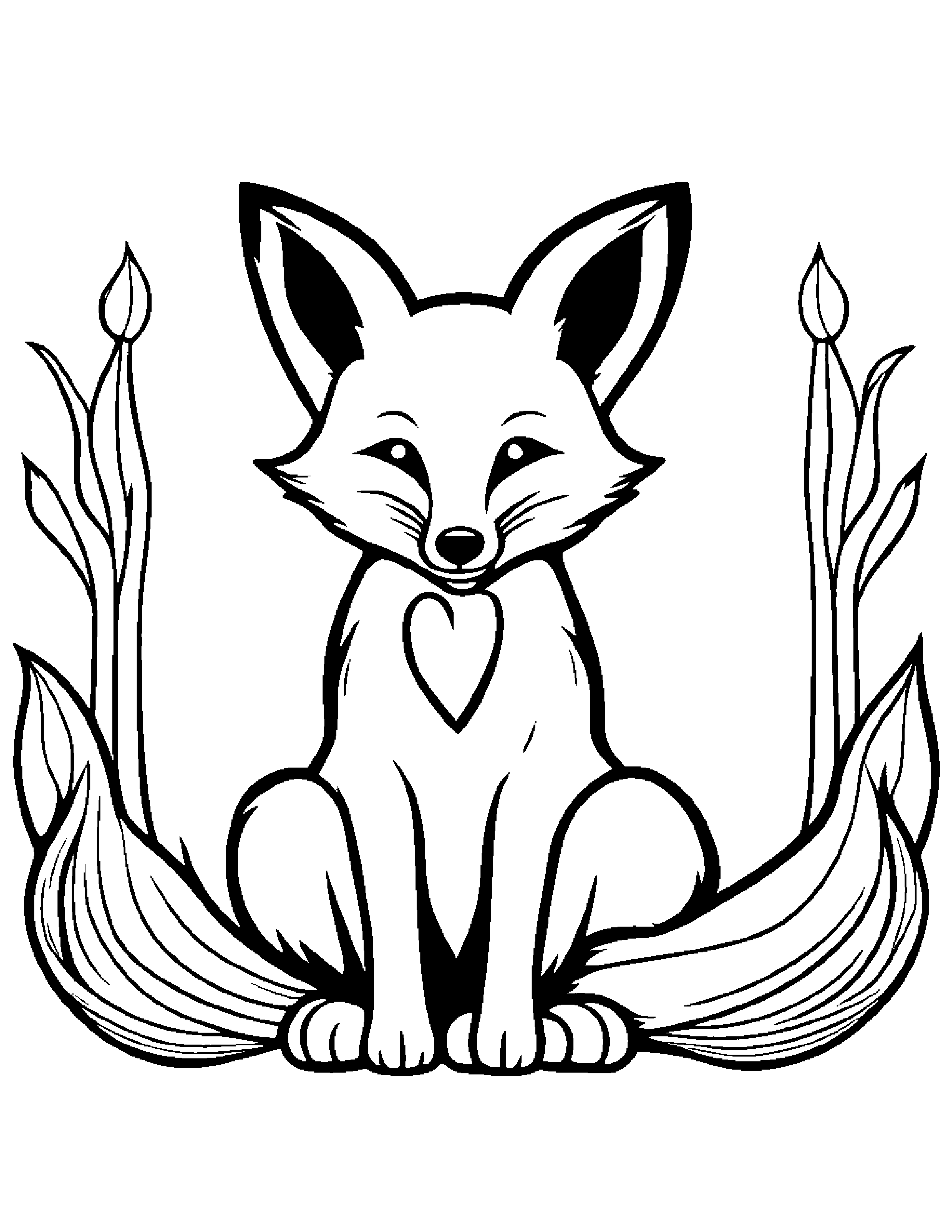 Fox With A Little Heart Coloring Page (Free Printable PDF)