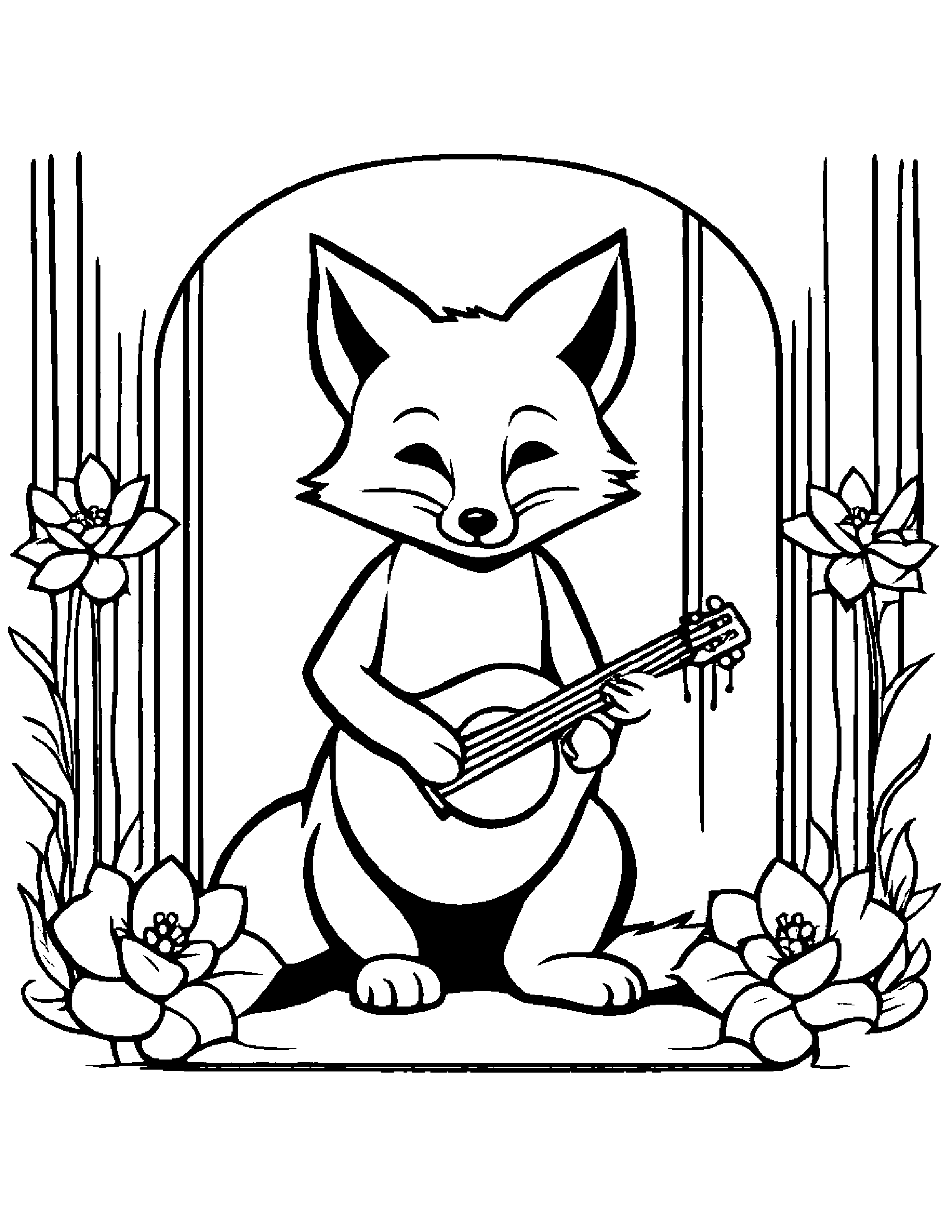 Fox With A Small Flower On A Music Stage #2 Coloring Page (Free Printable PDF)