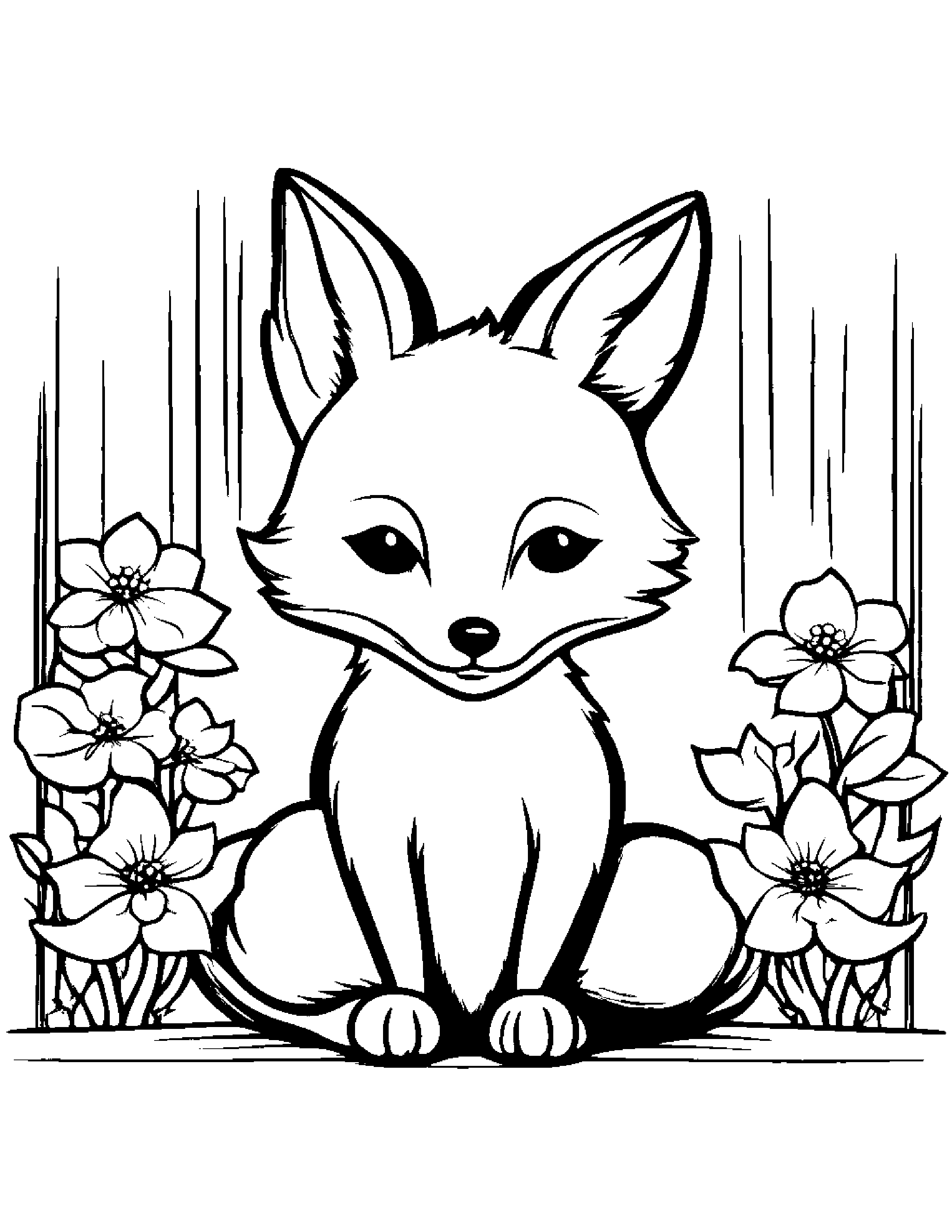 Fox With A Small Flower On A Music Stage #3 Coloring Page (Free Printable PDF)