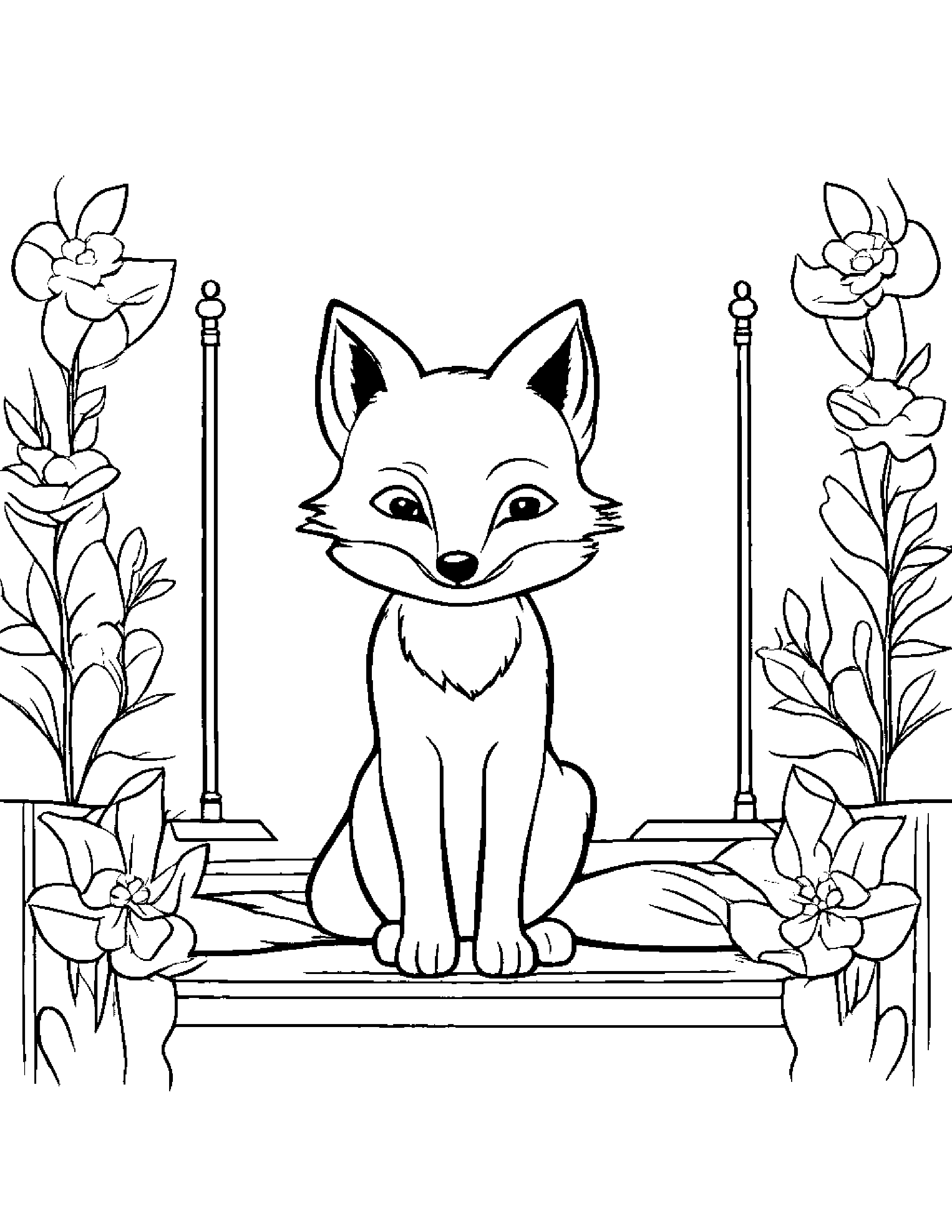 Fox With A Small Flower On A Music Stage Coloring Page (Free Printable PDF)