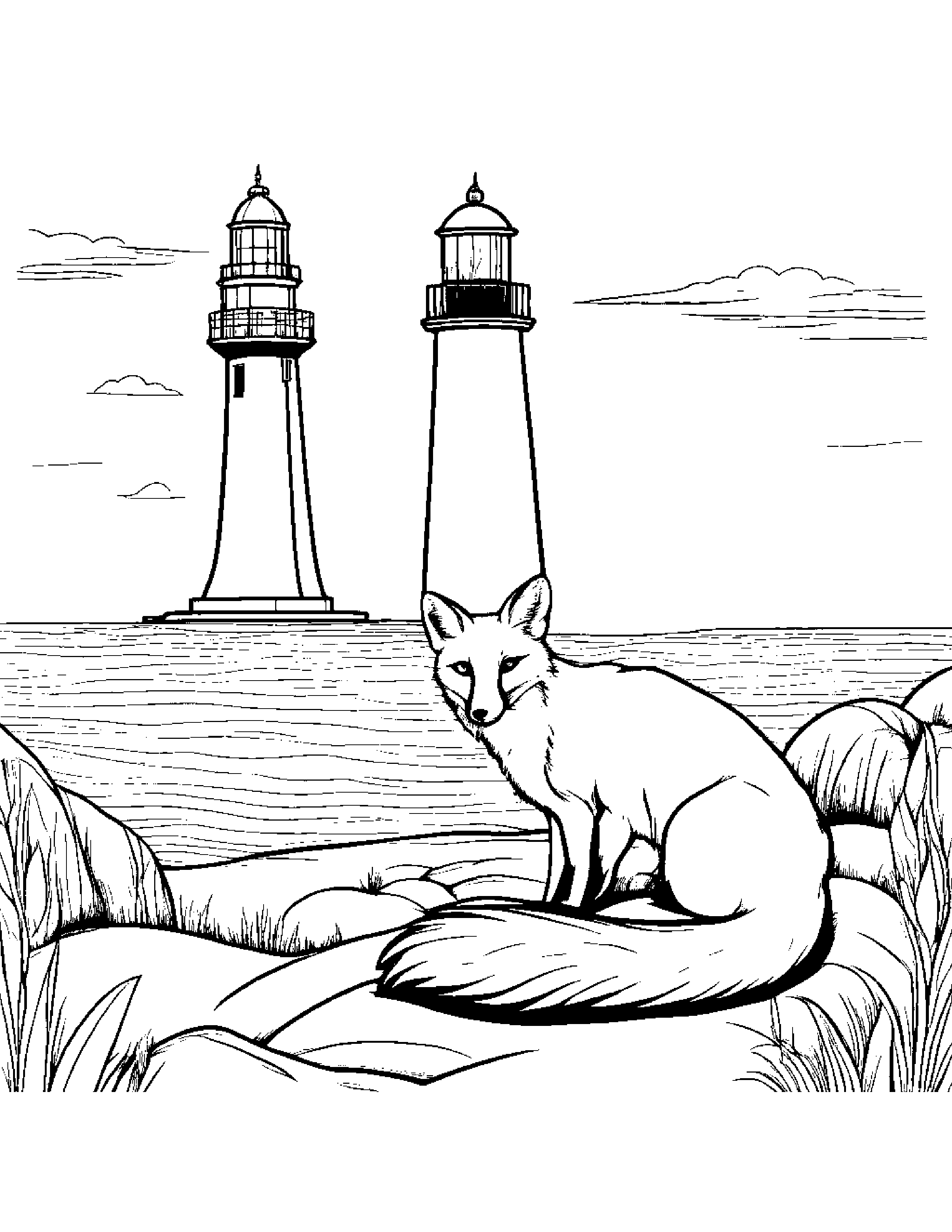 Friendly Fox Near A Lighthouse #4 Coloring Page (Free Printable PDF)
