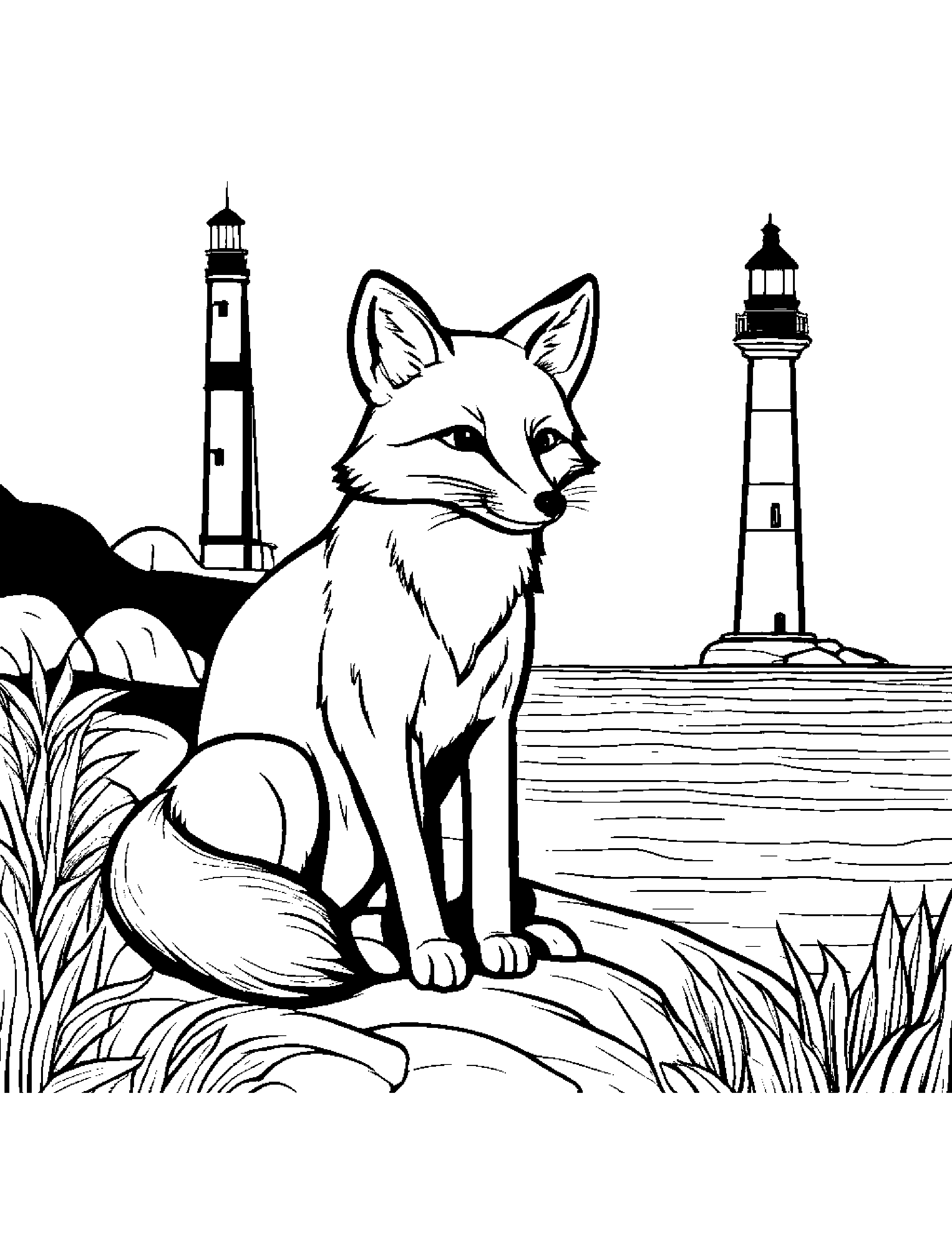 Friendly Fox Near A Lighthouse #5 Coloring Page (Free Printable PDF)