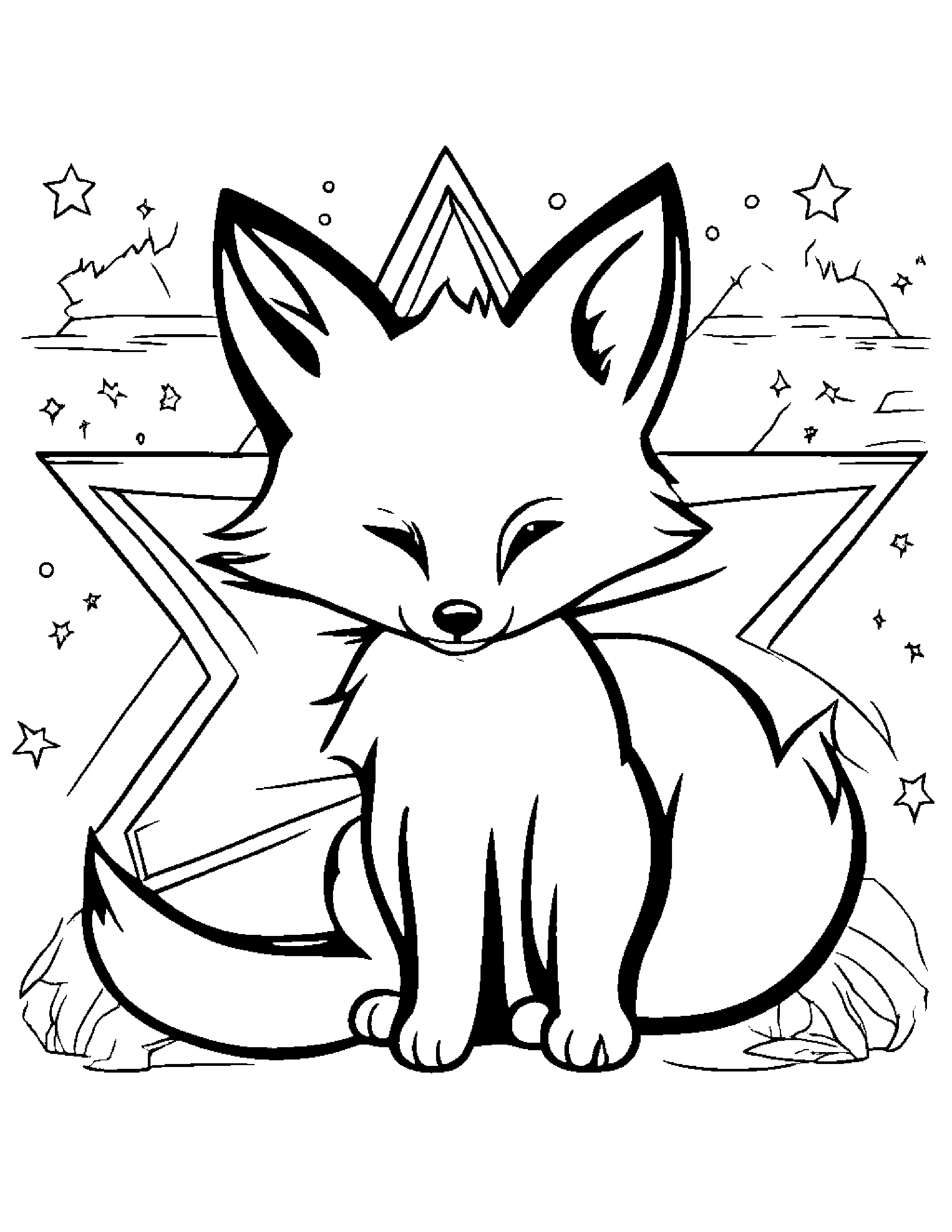 Friendly Fox Painting A Star #4 Coloring Page (Free Printable PDF)
