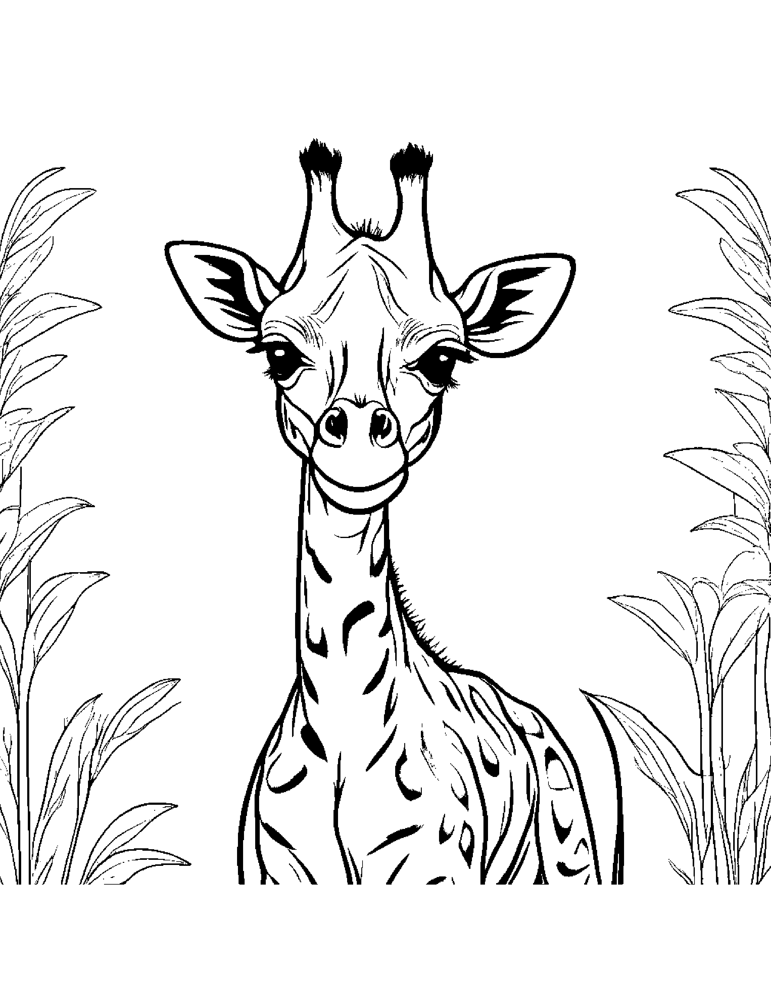 Friendly Giraffe Calf Coloring Page (Free Printable PDF)
