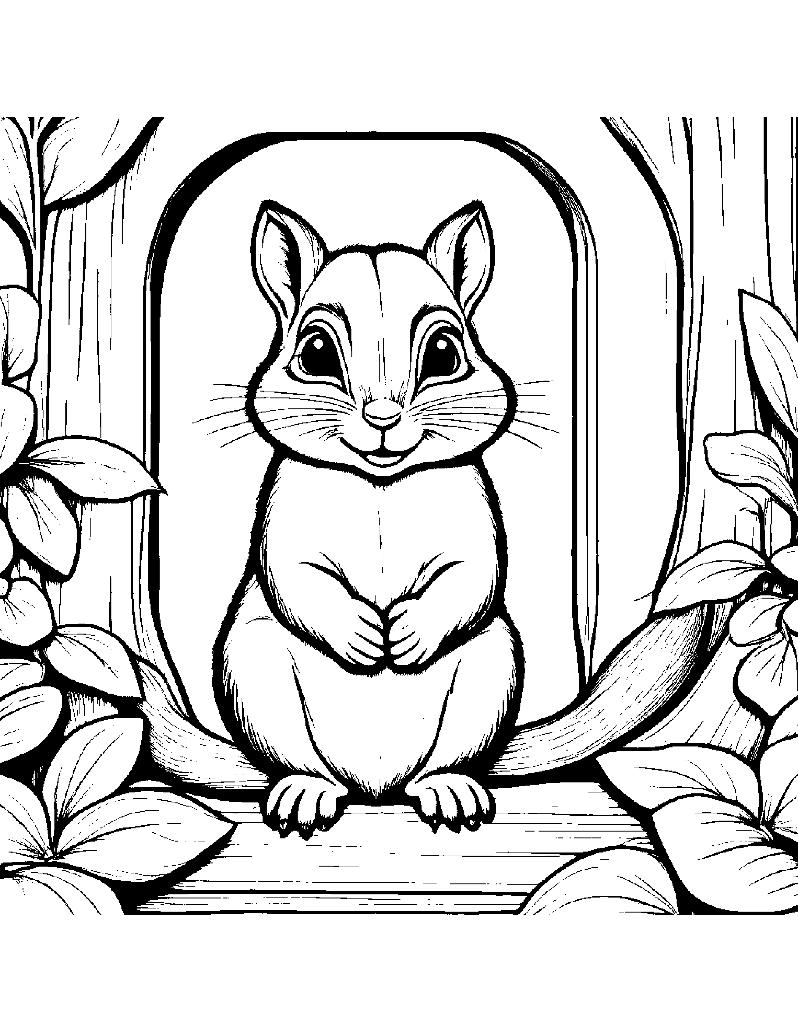 Gentle Chipmunk By A Reading Nook #2 Coloring Page (Free Printable PDF)
