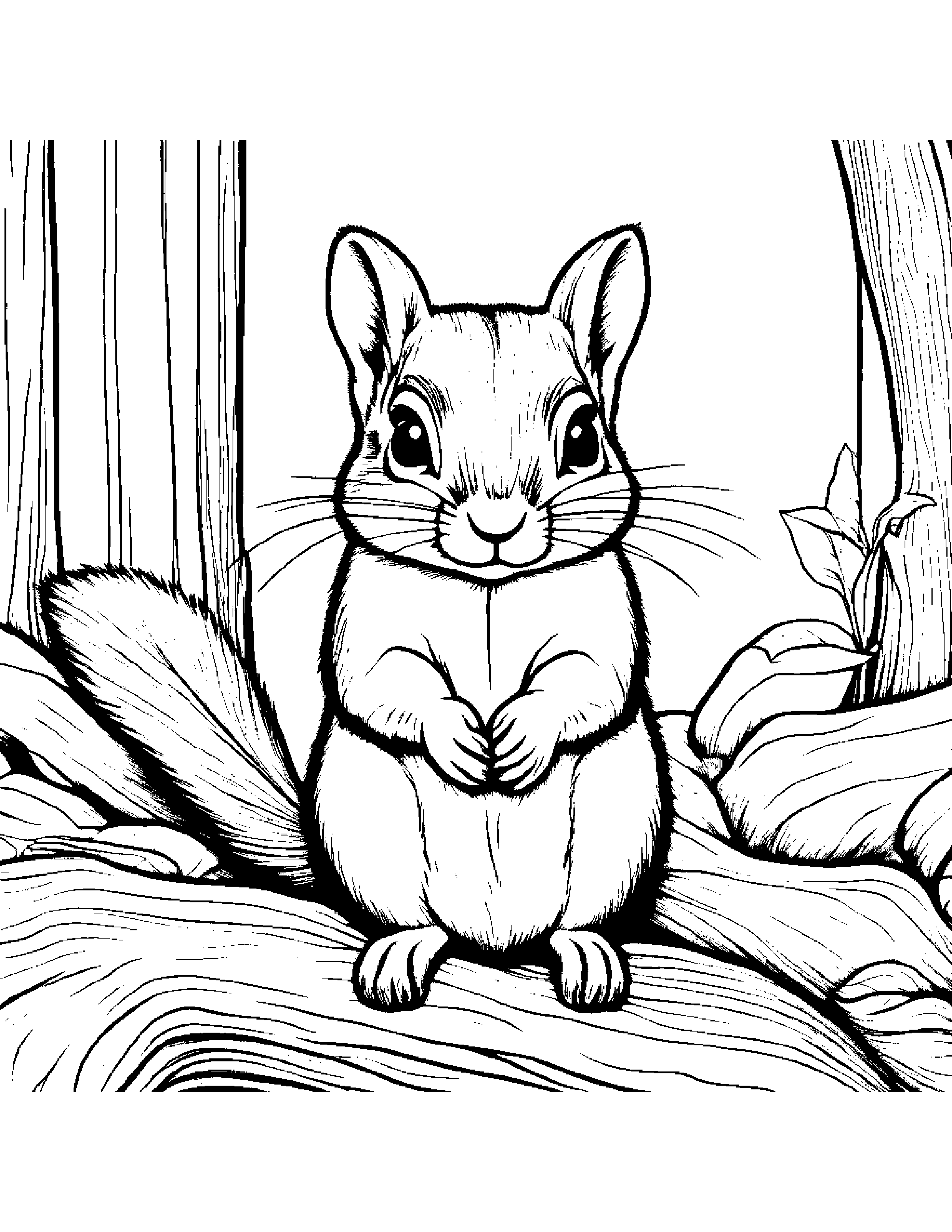 Gentle Chipmunk By A Reading Nook #3 Coloring Page (Free Printable PDF)