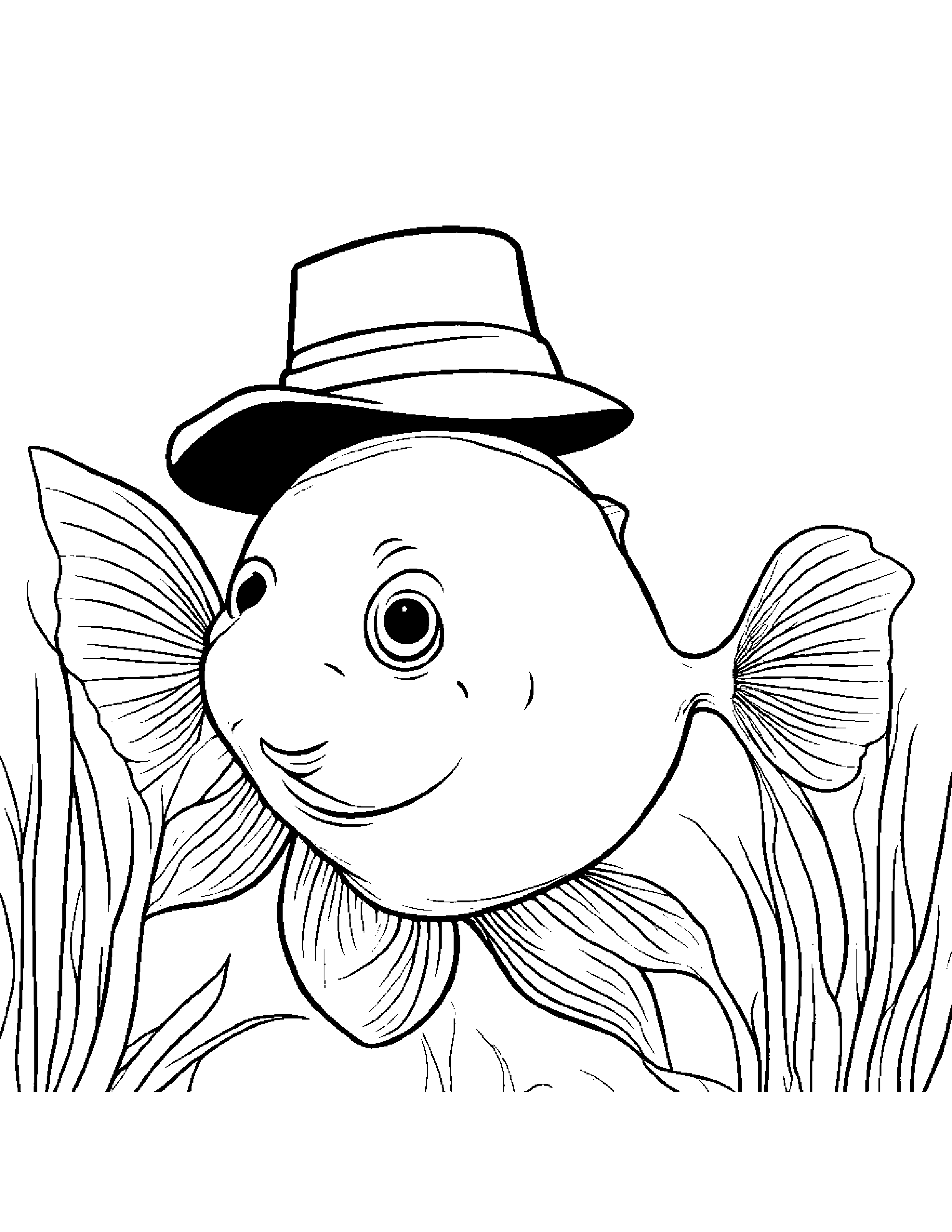 Goldfish With A Cute Hat #2 Coloring Page (Free Printable PDF)