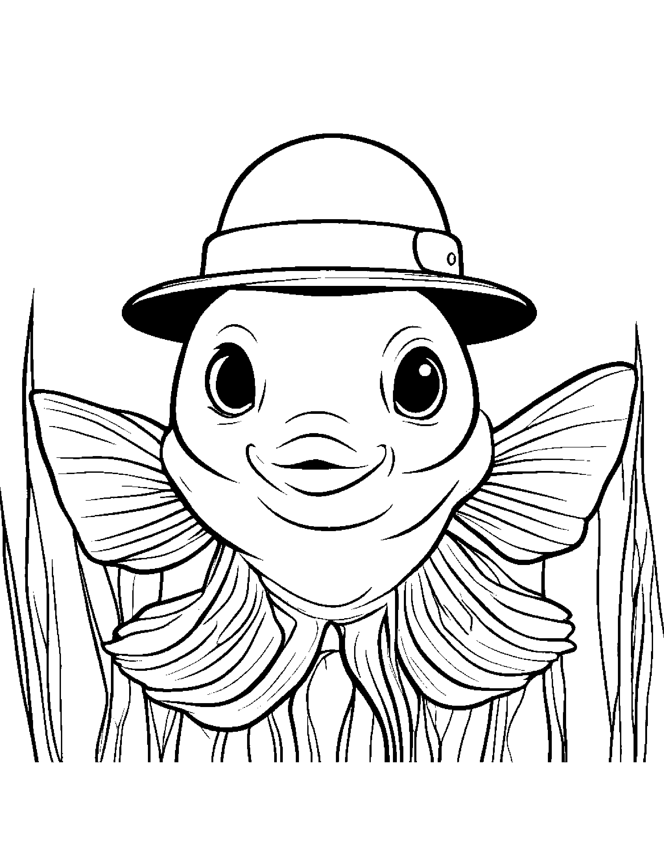 Goldfish With A Cute Hat #3 Coloring Page (Free Printable PDF)