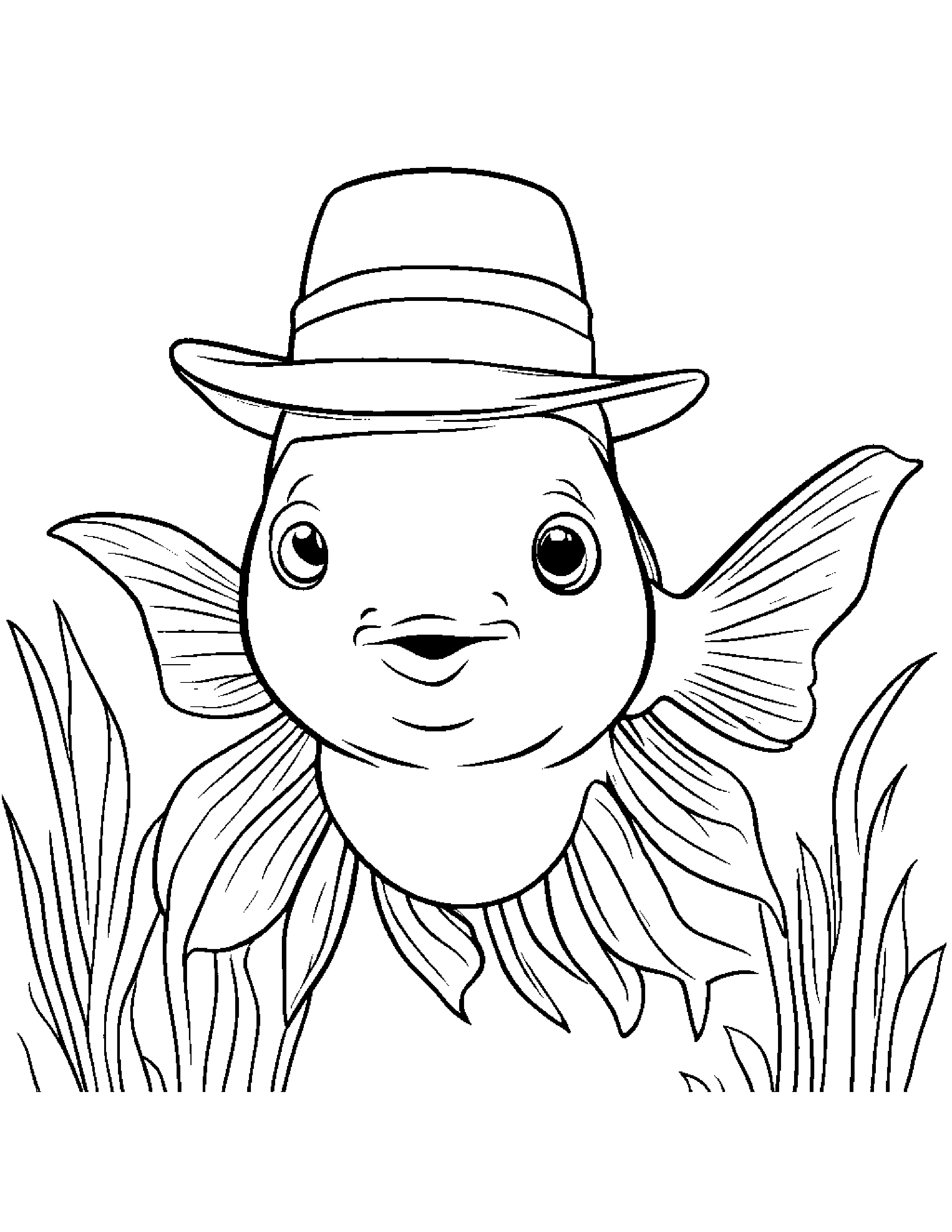 Goldfish With A Cute Hat Coloring Page (Free Printable PDF)