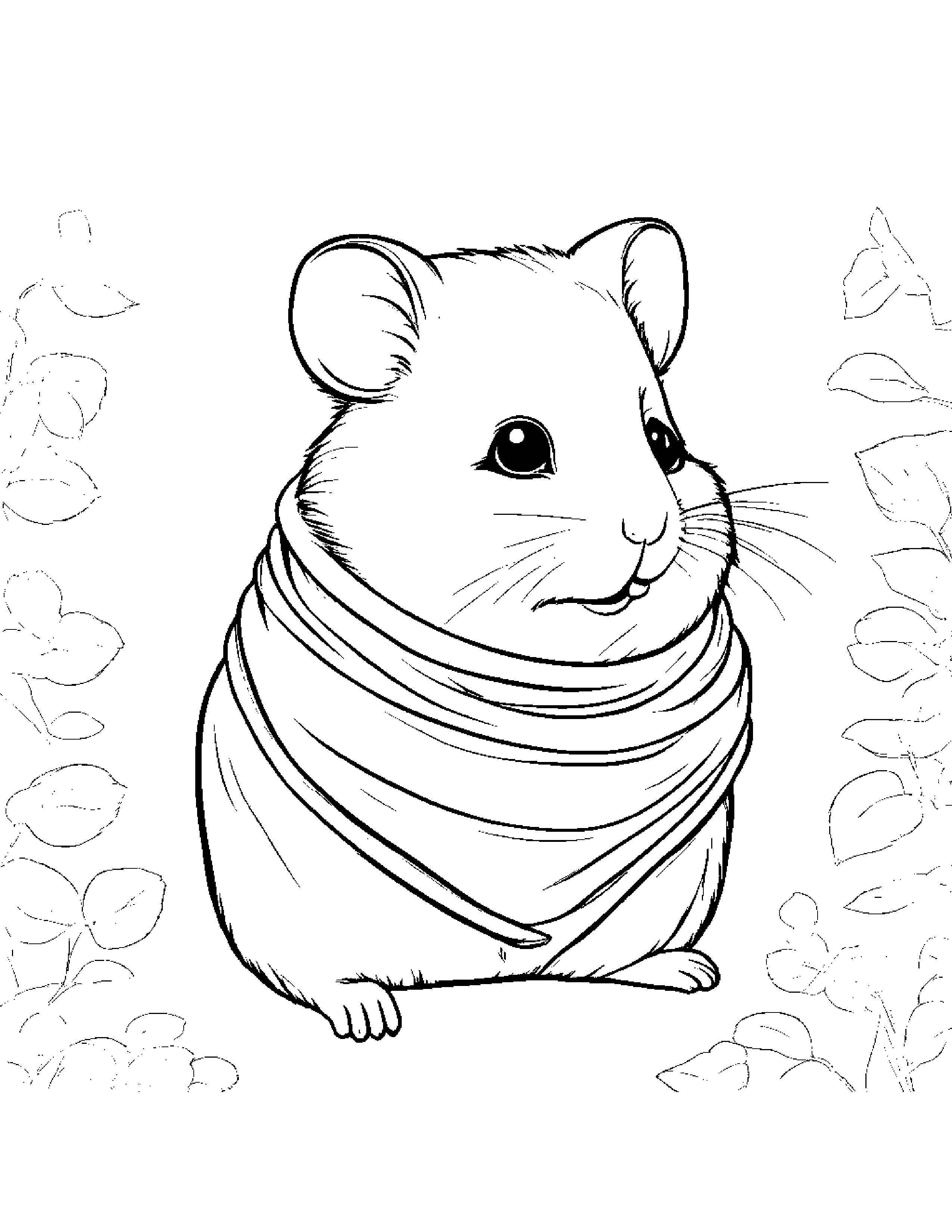 Hamster With A Soft Scarf #2 Coloring Page (Free Printable PDF)