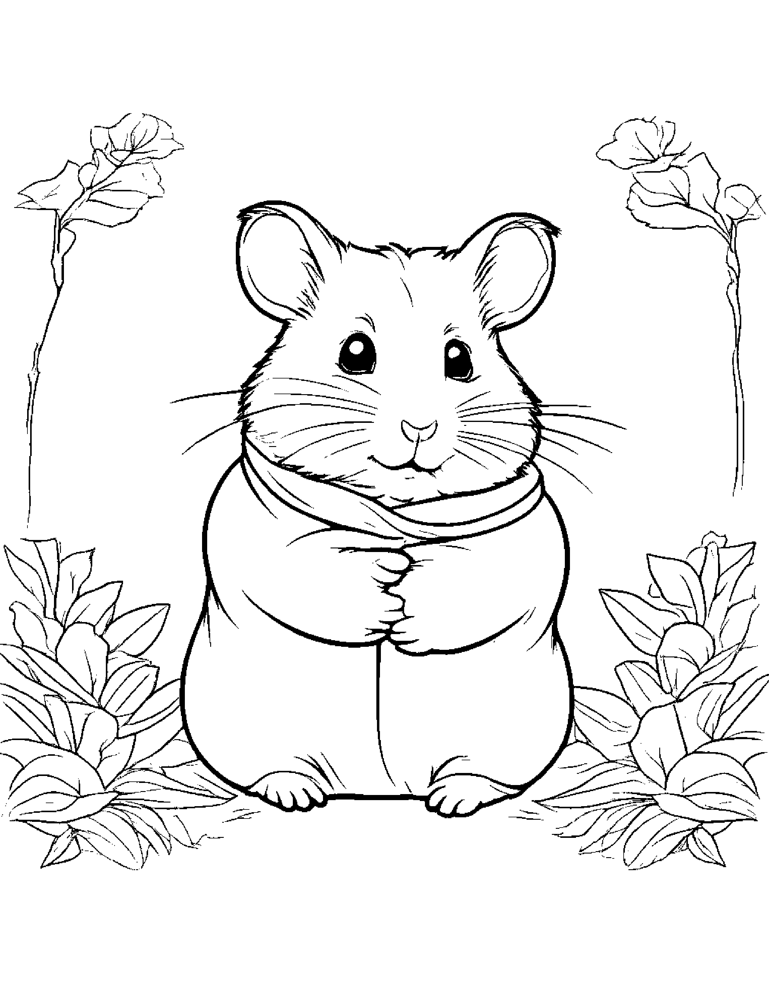 Hamster With A Soft Scarf #3 Coloring Page (Free Printable PDF)