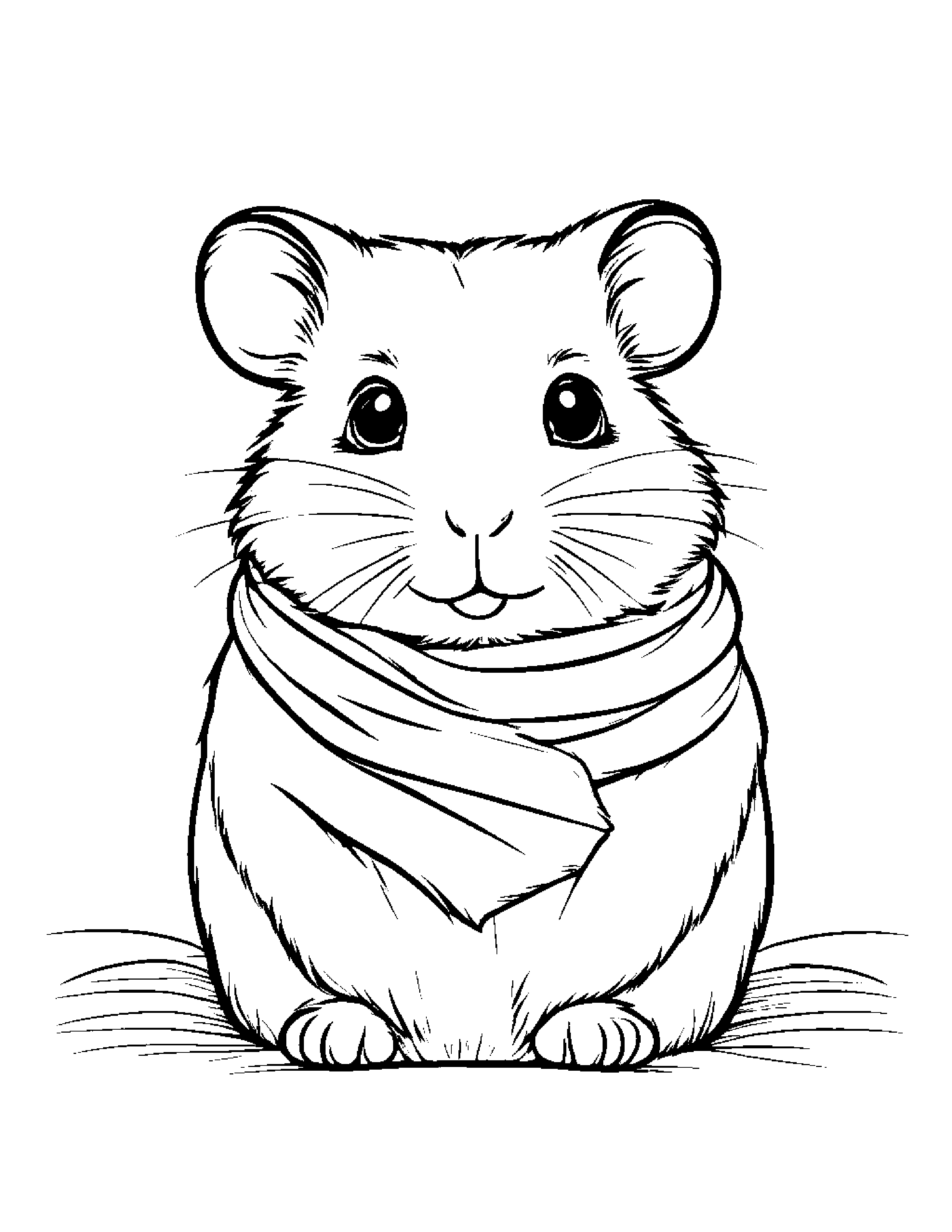 Hamster With A Soft Scarf Coloring Page (Free Printable PDF)