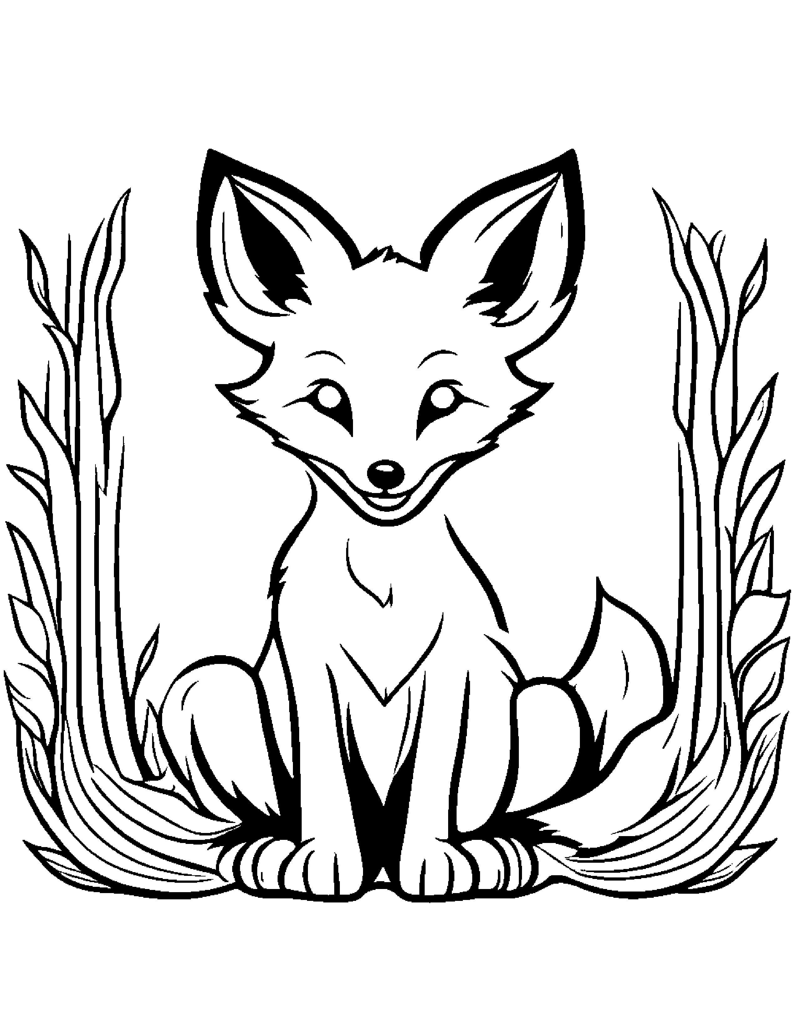 Happy Fox Coloring Page (Free Printable PDF)