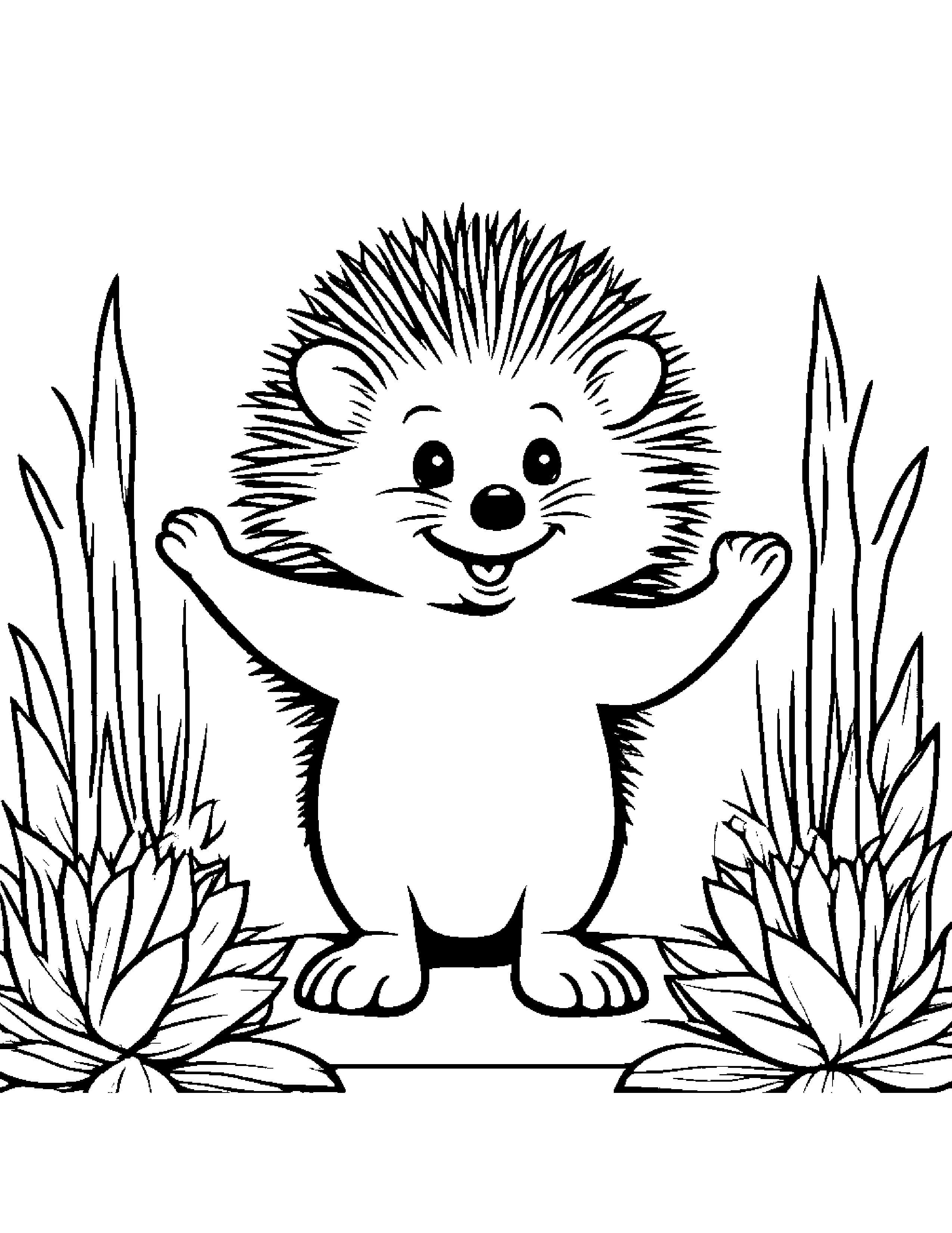 Hedgehog Giving A High Five #2 Coloring Page (Free Printable PDF)