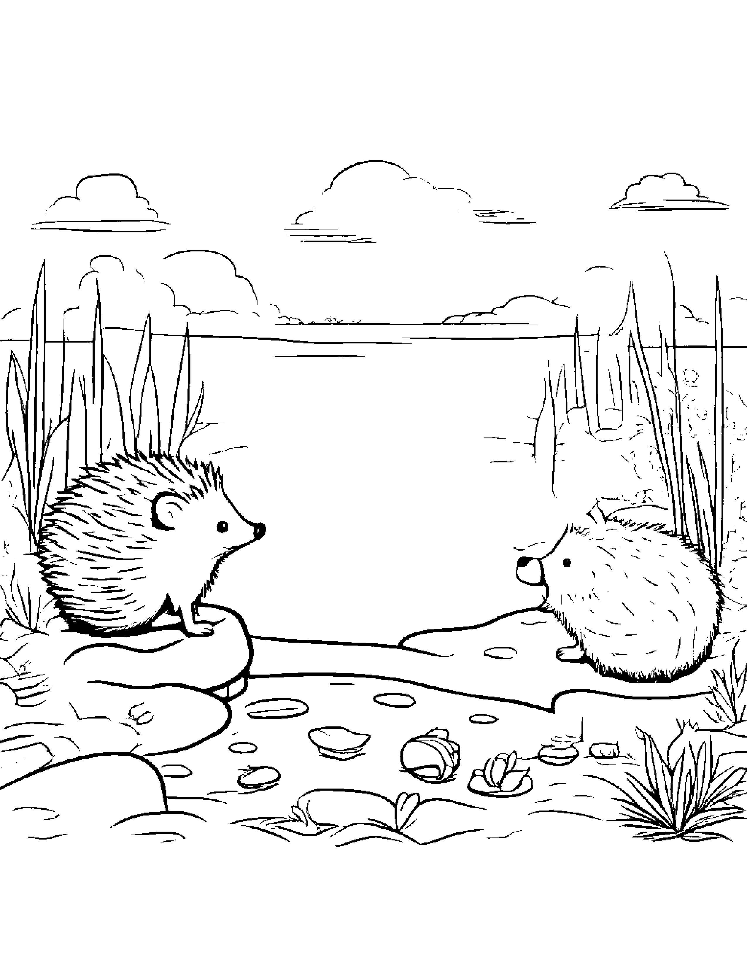Hedgehog Tidying Toys Beside A Sandbox #3 Coloring Page (Free Printable PDF)